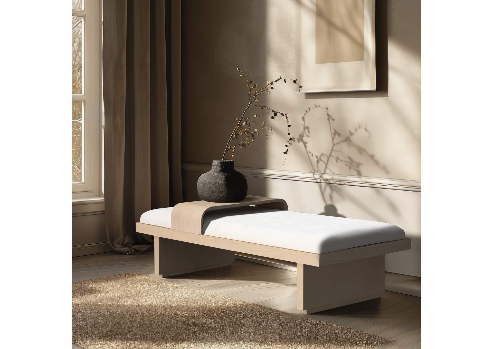 Arlington Cream Chenille Fabric Bench,Meridian Furniture