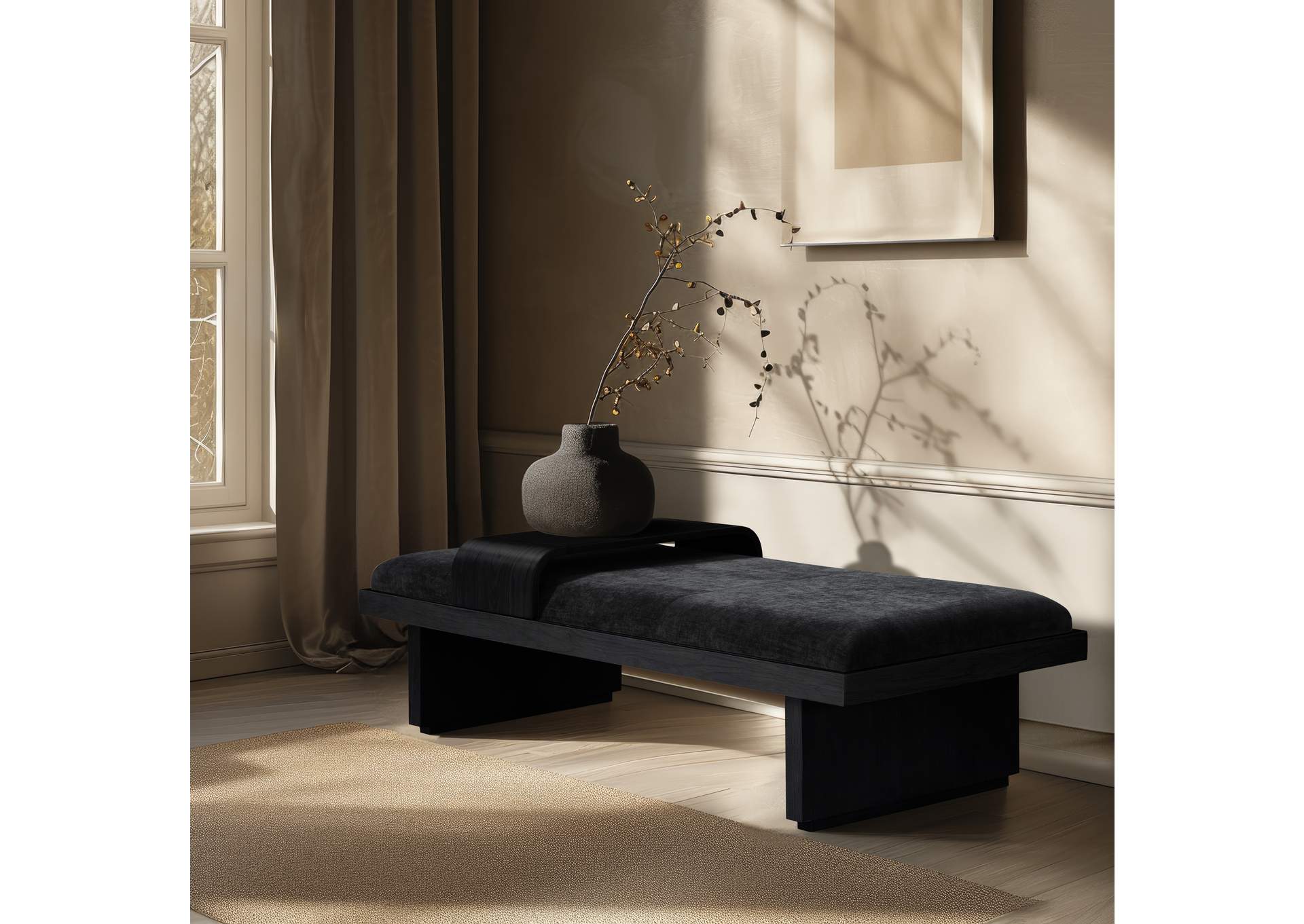 Arlington Black Chenille Fabric Bench,Meridian Furniture