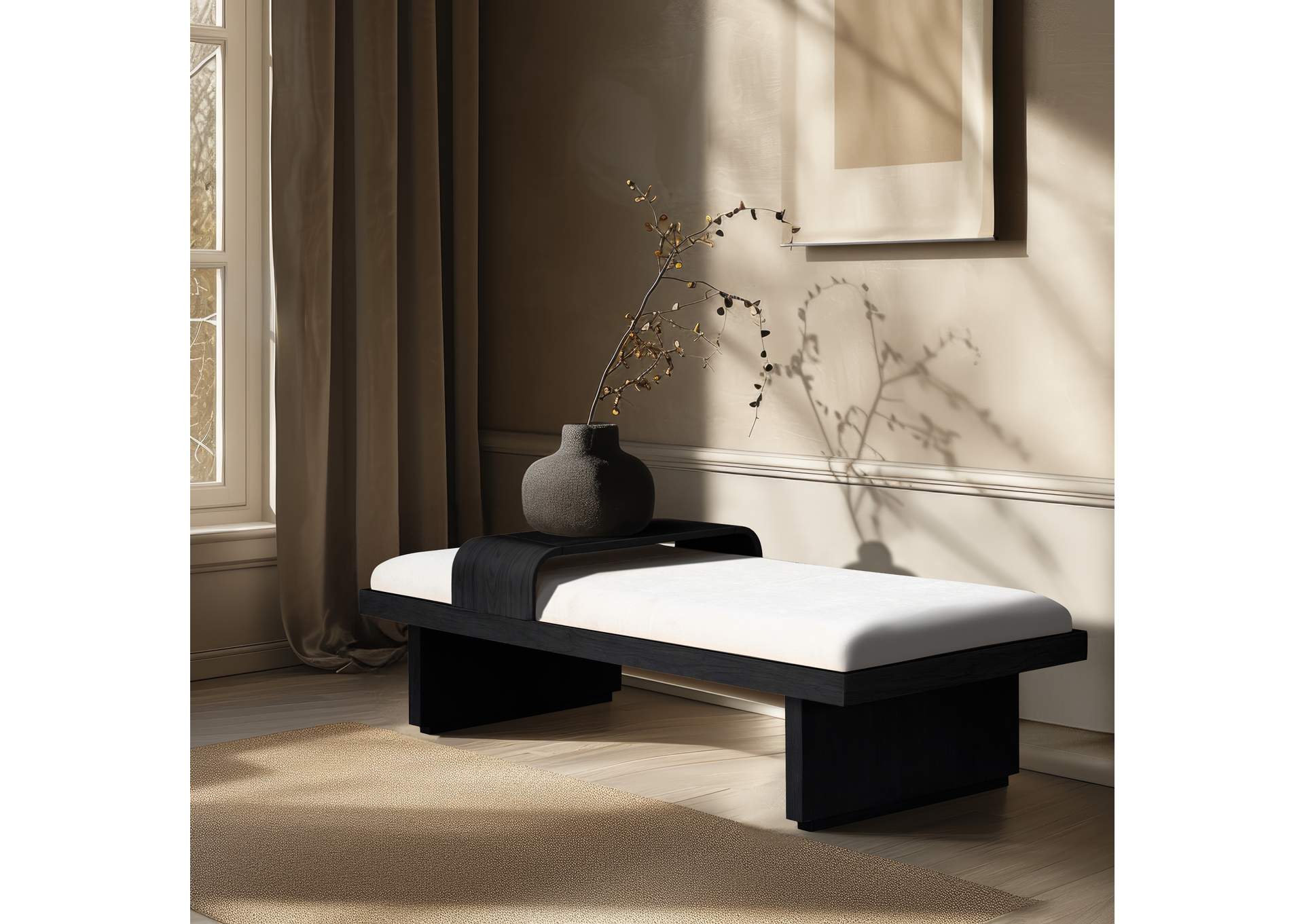 Arlington Cream Chenille Fabric Bench,Meridian Furniture