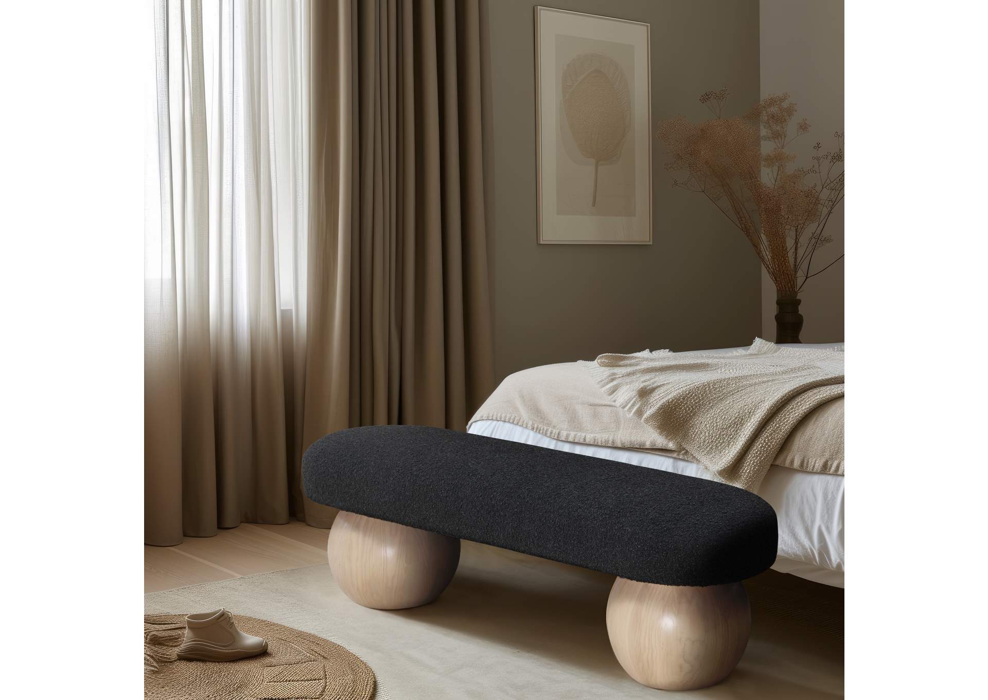 Bowie Black Bench,Meridian Furniture