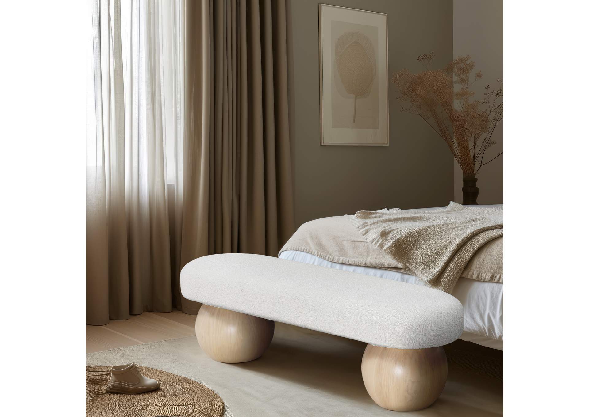 Bowie Cream Bench,Meridian Furniture