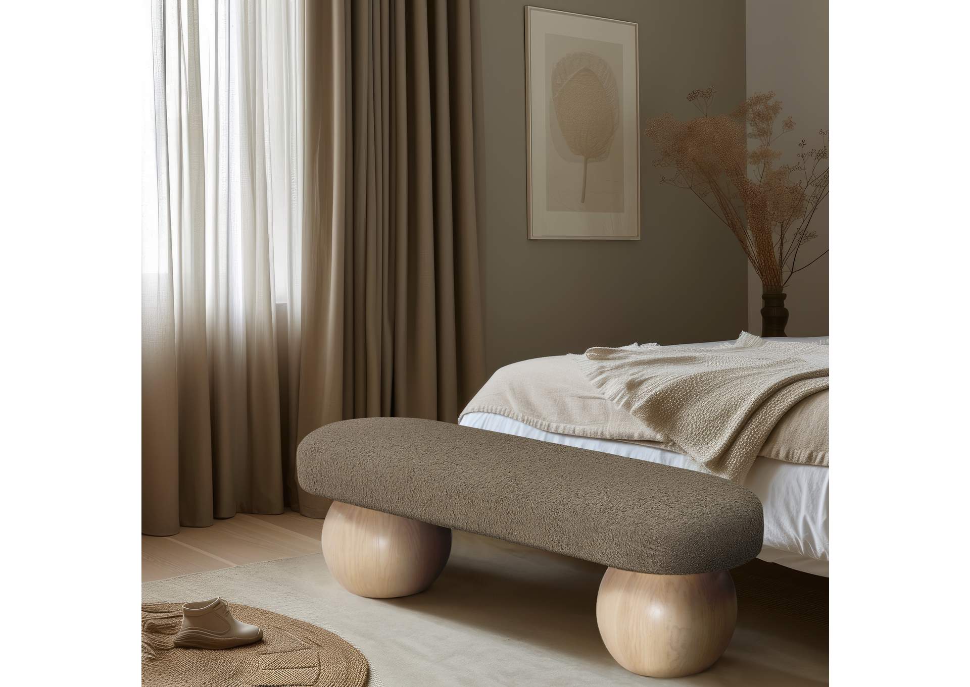 Bowie Olive Bench,Meridian Furniture