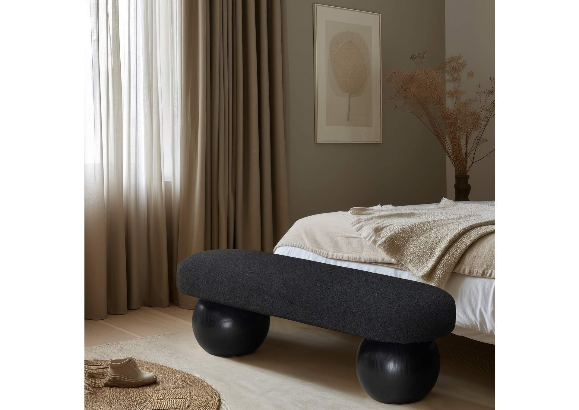 Bowie Black Bench,Meridian Furniture