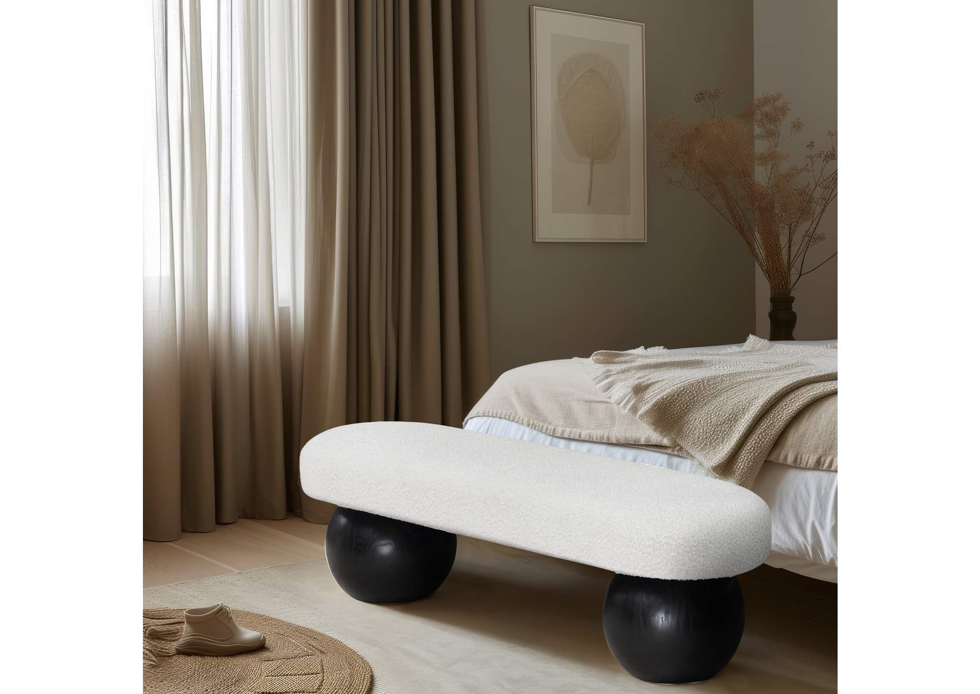 Bowie Cream Bench,Meridian Furniture