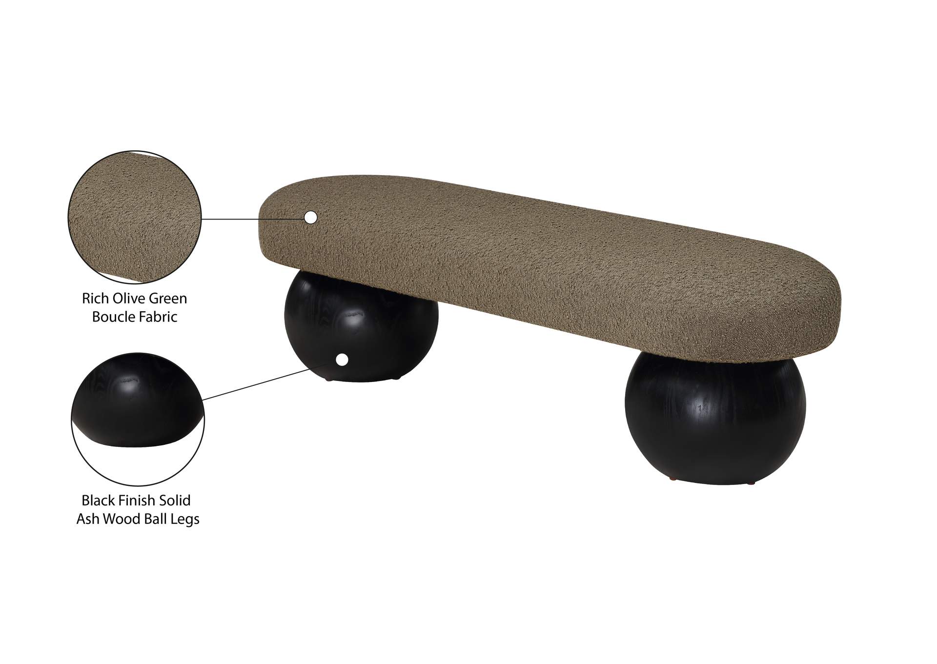 Bowie Olive Bench,Meridian Furniture