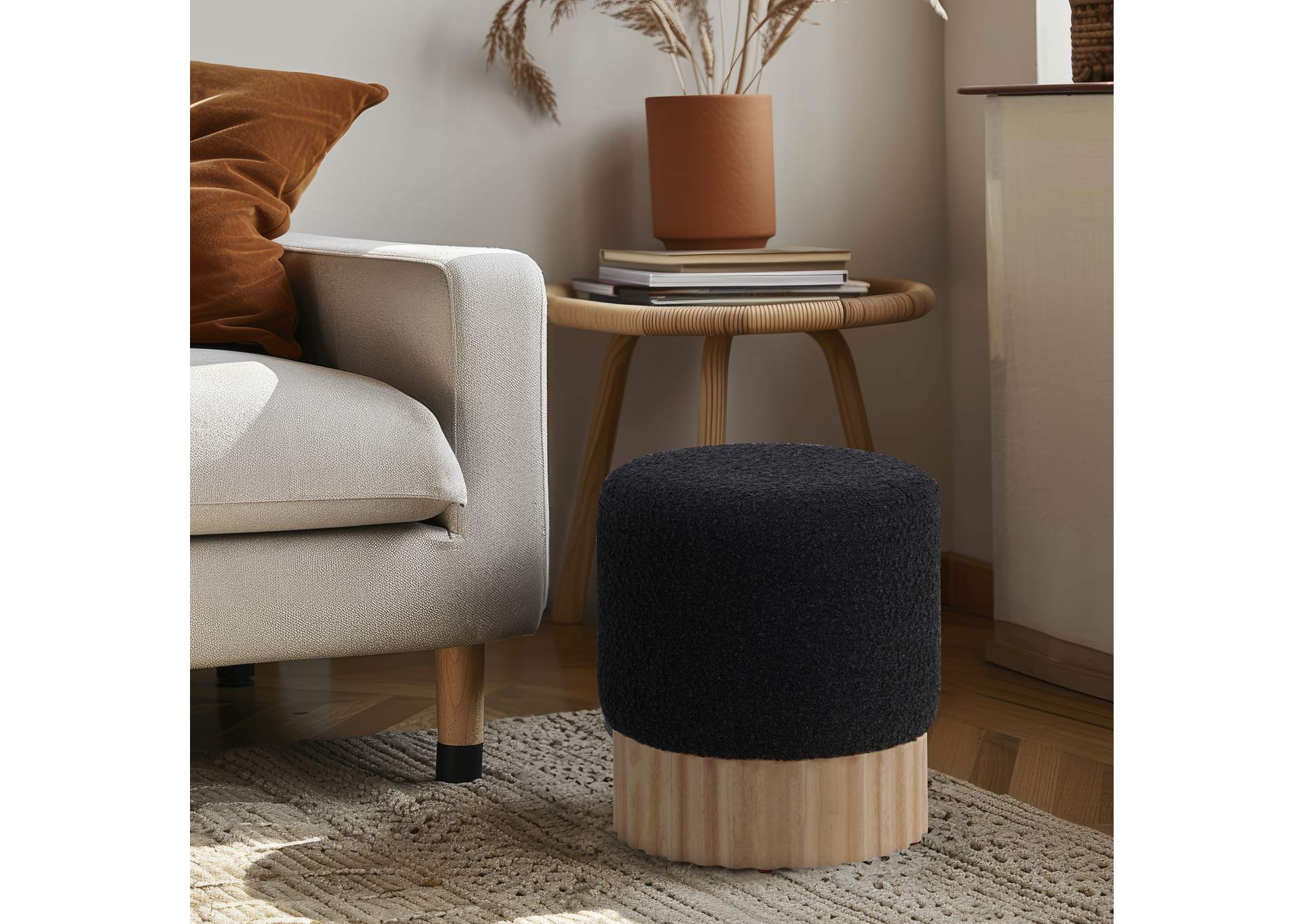 Veranda Black Boucle Fabric Ottoman - Stool,Meridian Furniture