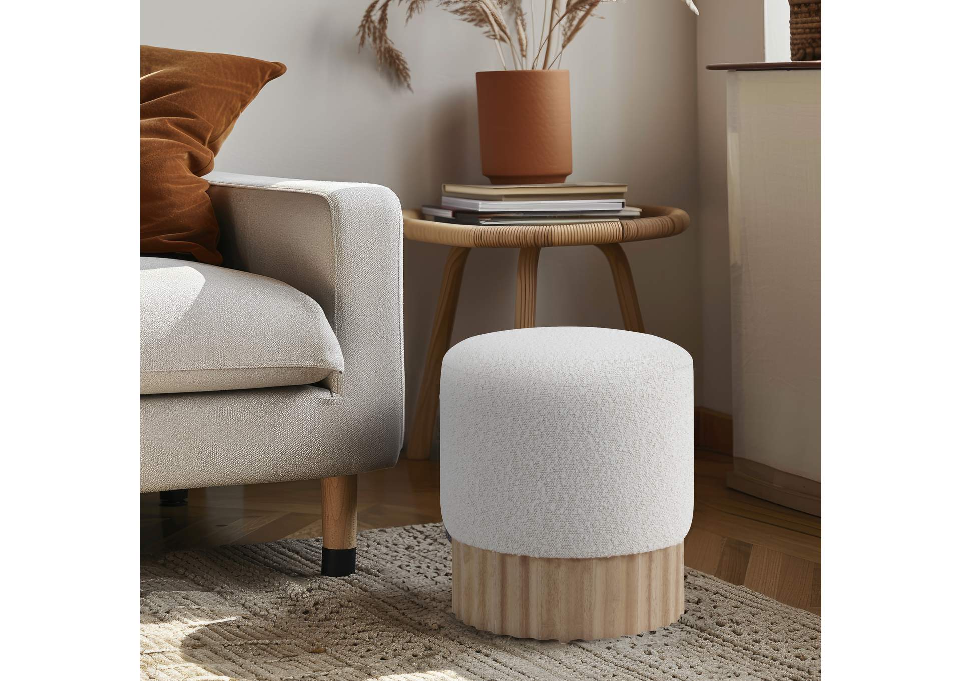 Veranda Cream Boucle Fabric Ottoman - Stool,Meridian Furniture