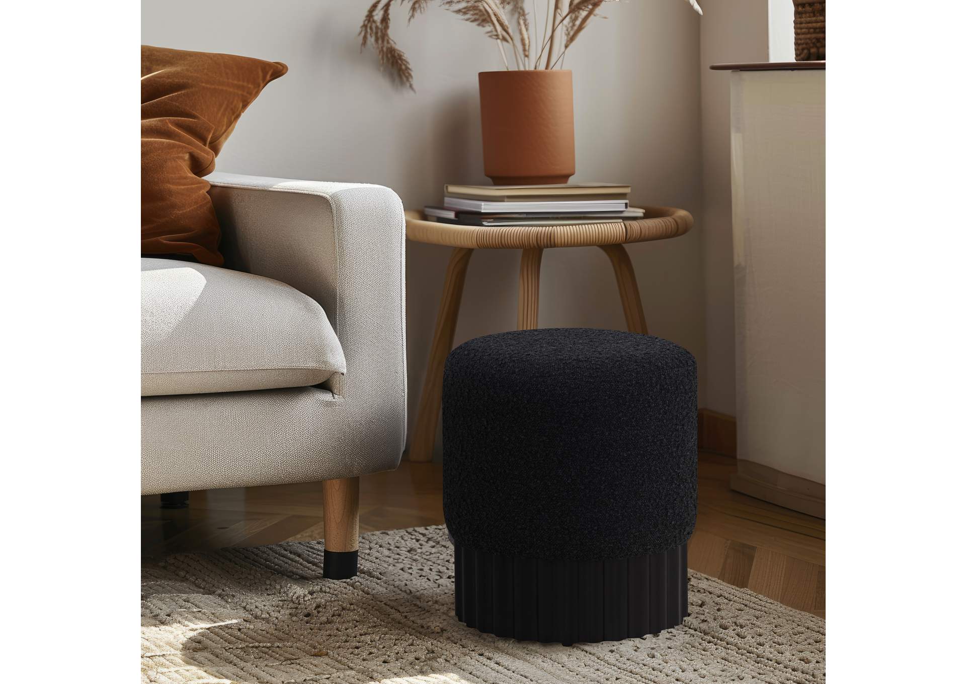Veranda Black Boucle Fabric Ottoman - Stool,Meridian Furniture