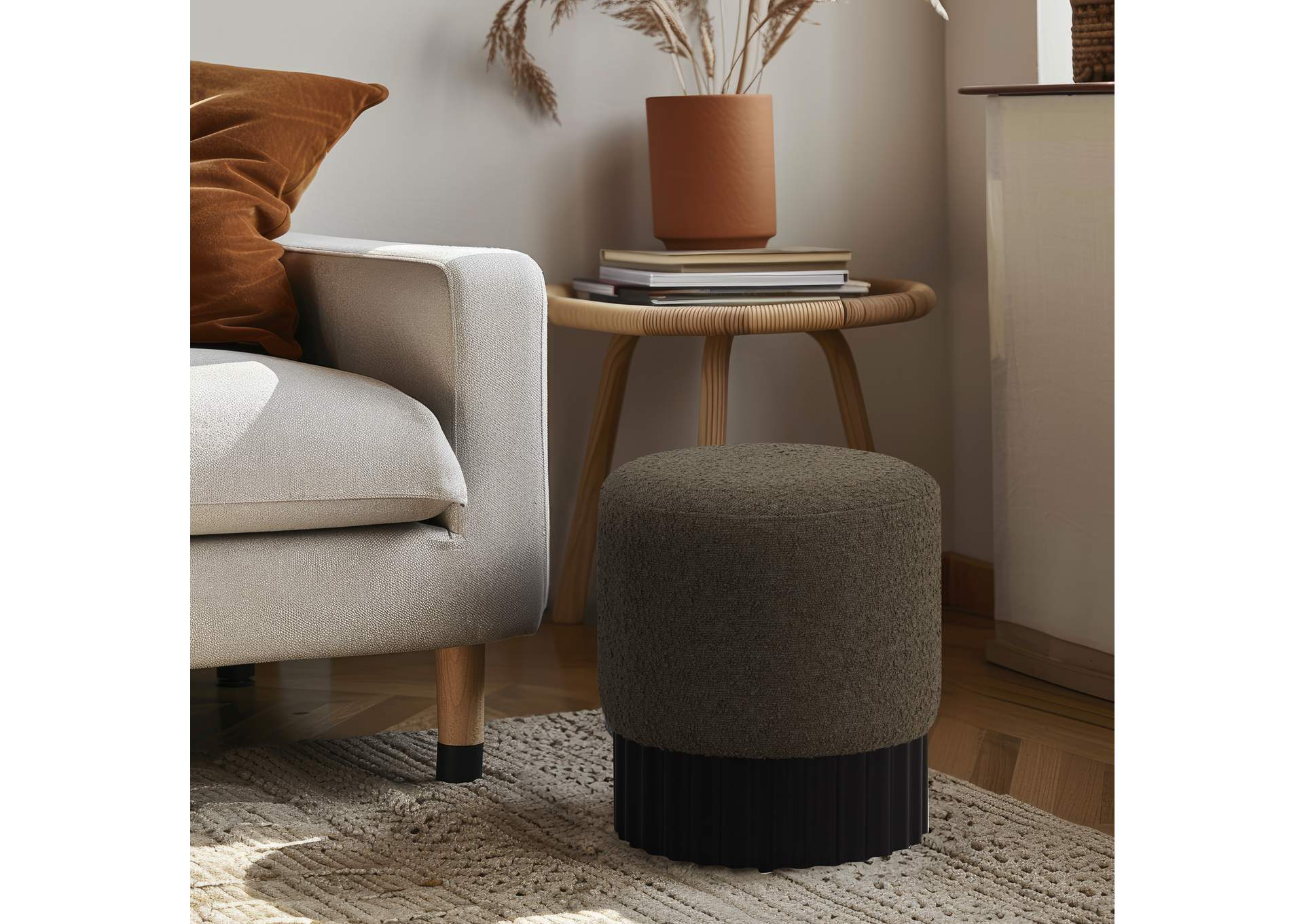 Veranda Olive Boucle Fabric Ottoman - Stool,Meridian Furniture