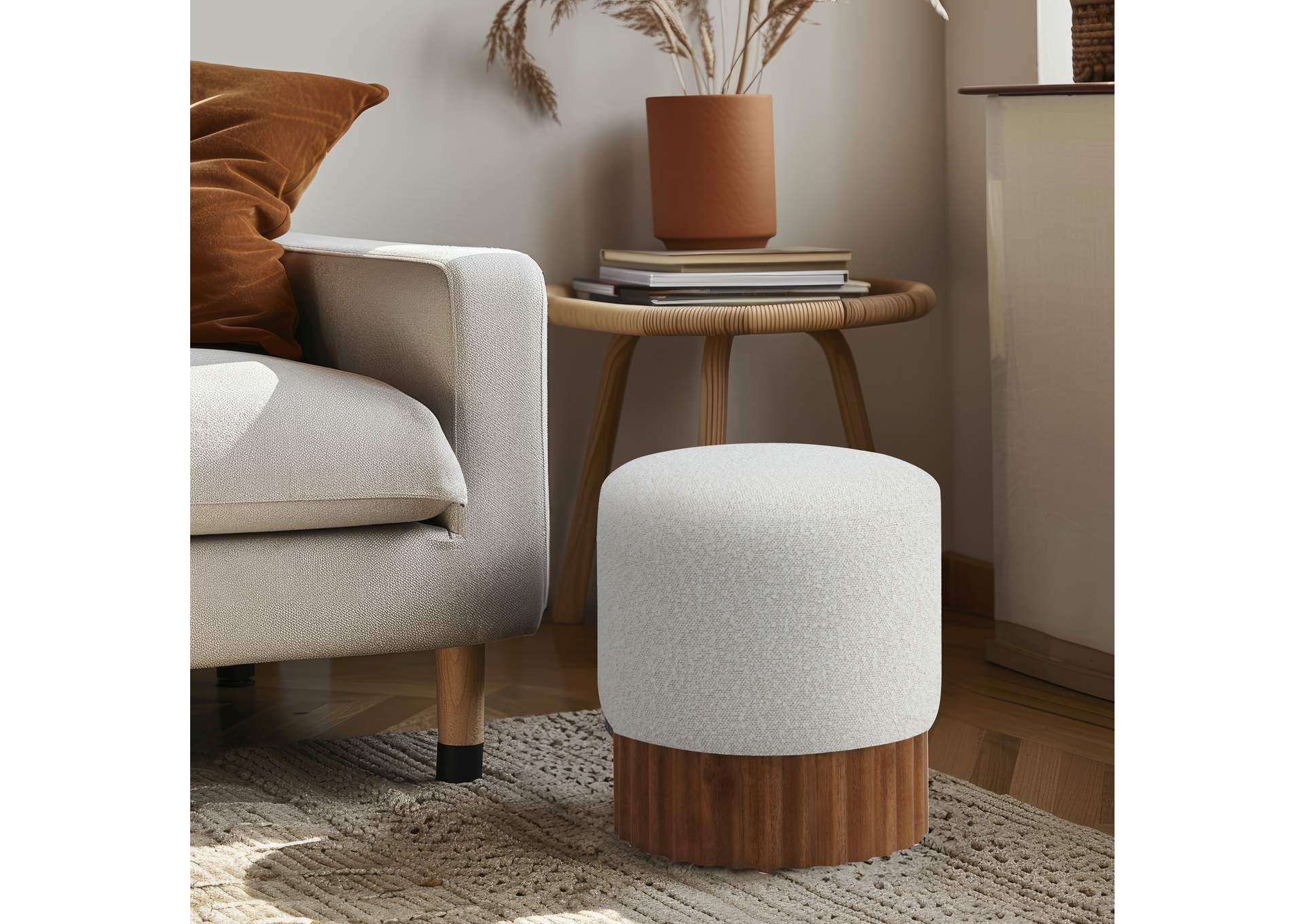 Veranda Cream Boucle Fabric Ottoman - Stool,Meridian Furniture