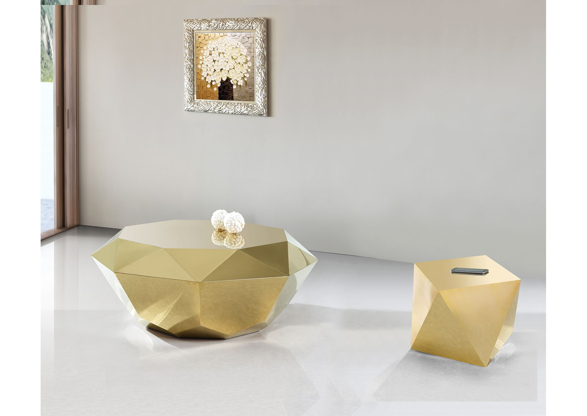 Gemma Gold Coffee Table And End Table,Meridian Furniture