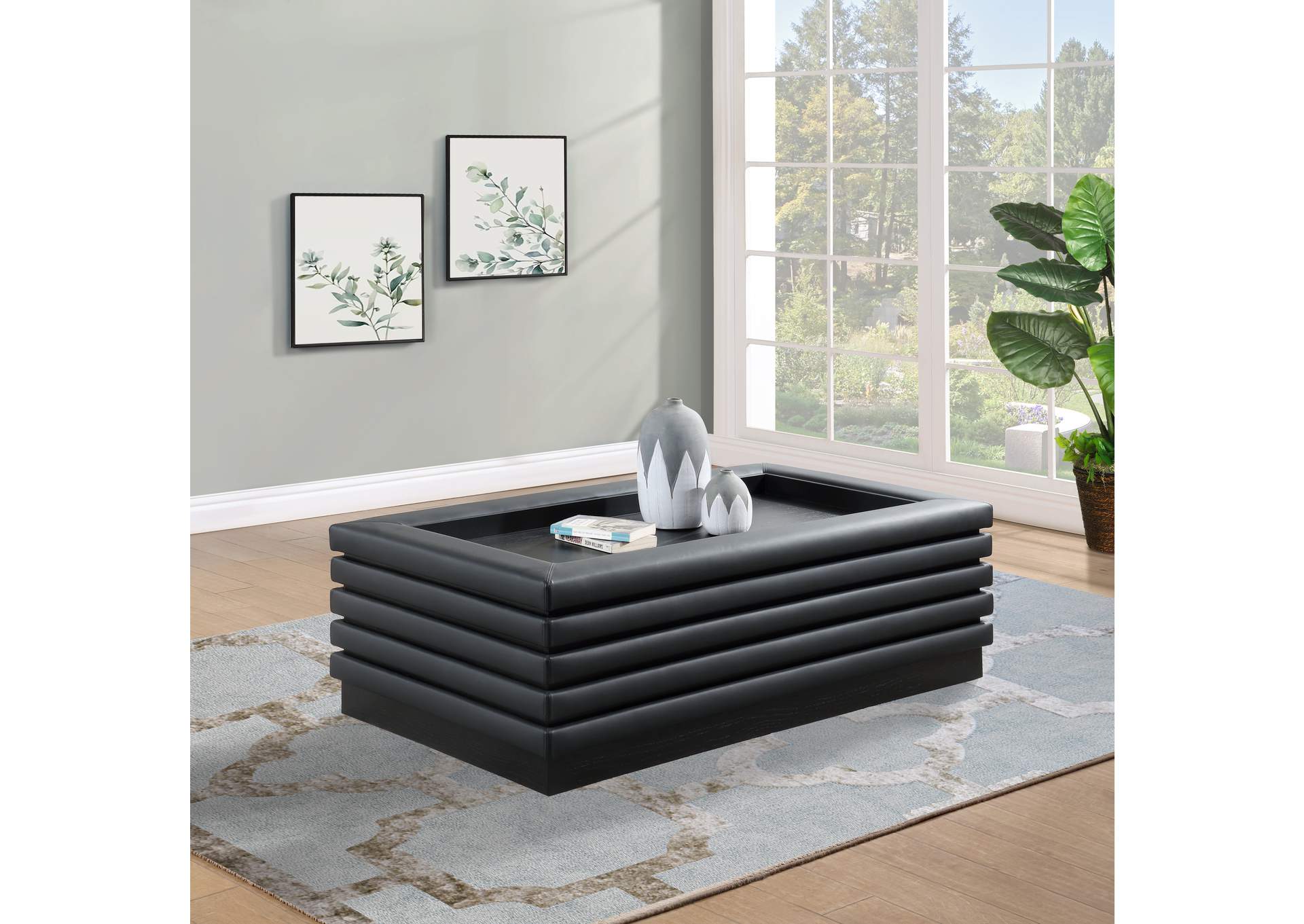 Rory Black Faux Leather Coffee Table,Meridian Furniture