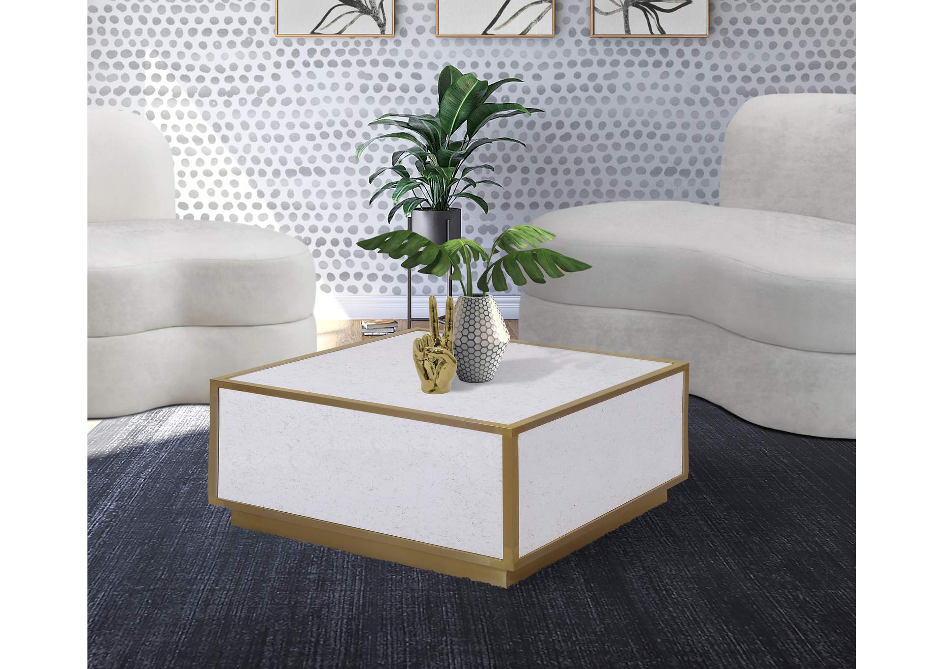 Glitz White Faux Marble Coffee Table,Meridian Furniture