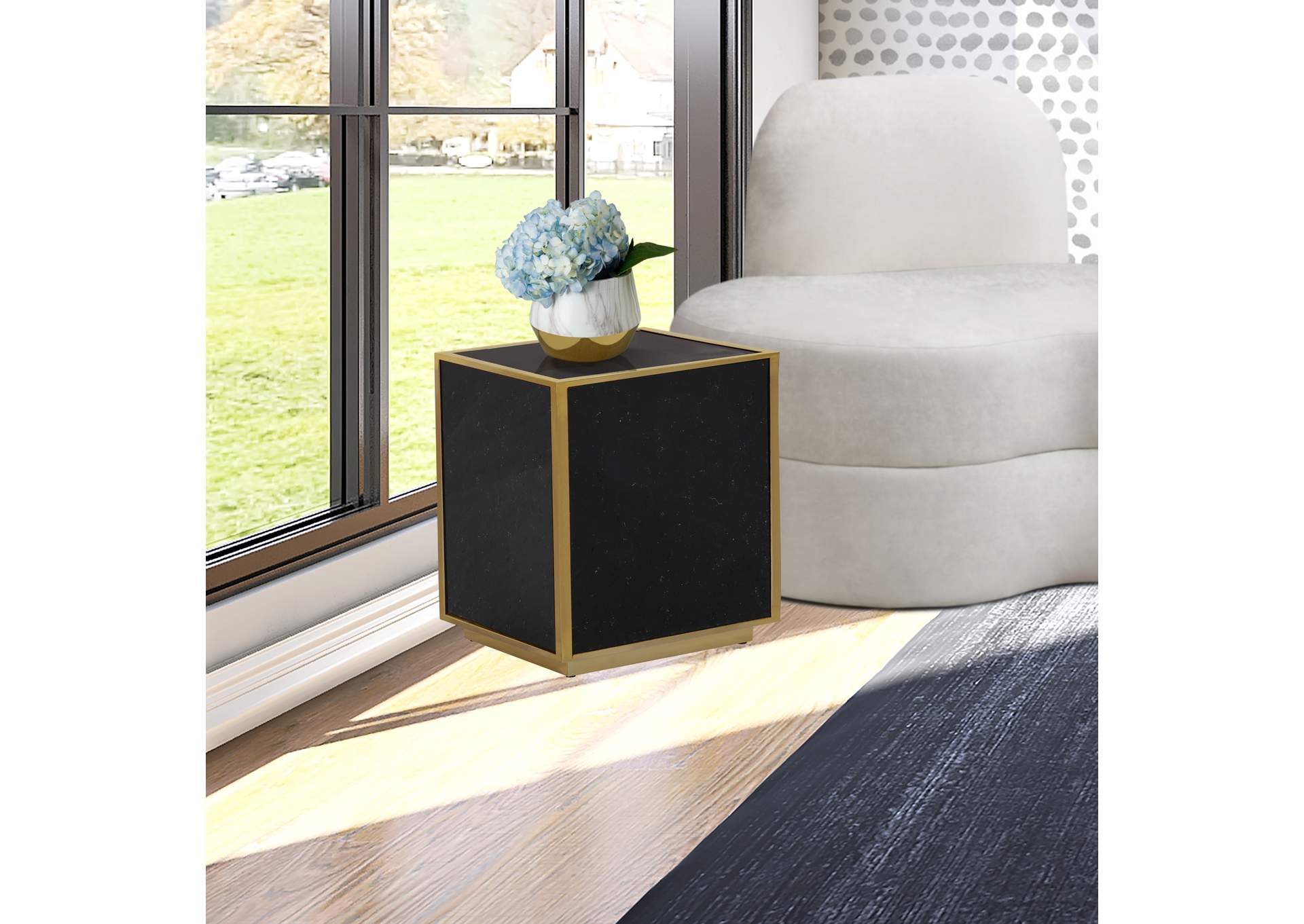 Glitz Black Faux Marble End Table,Meridian Furniture