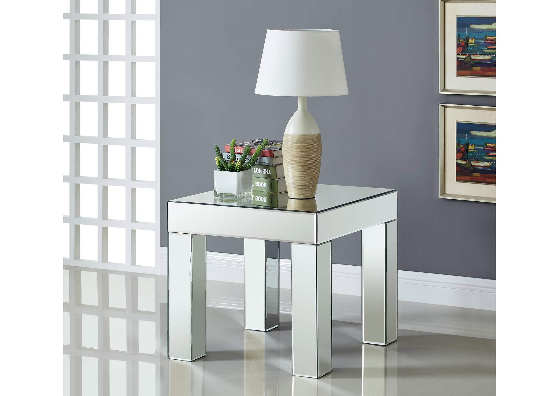 Lainy Mirrored End Table,Meridian Furniture