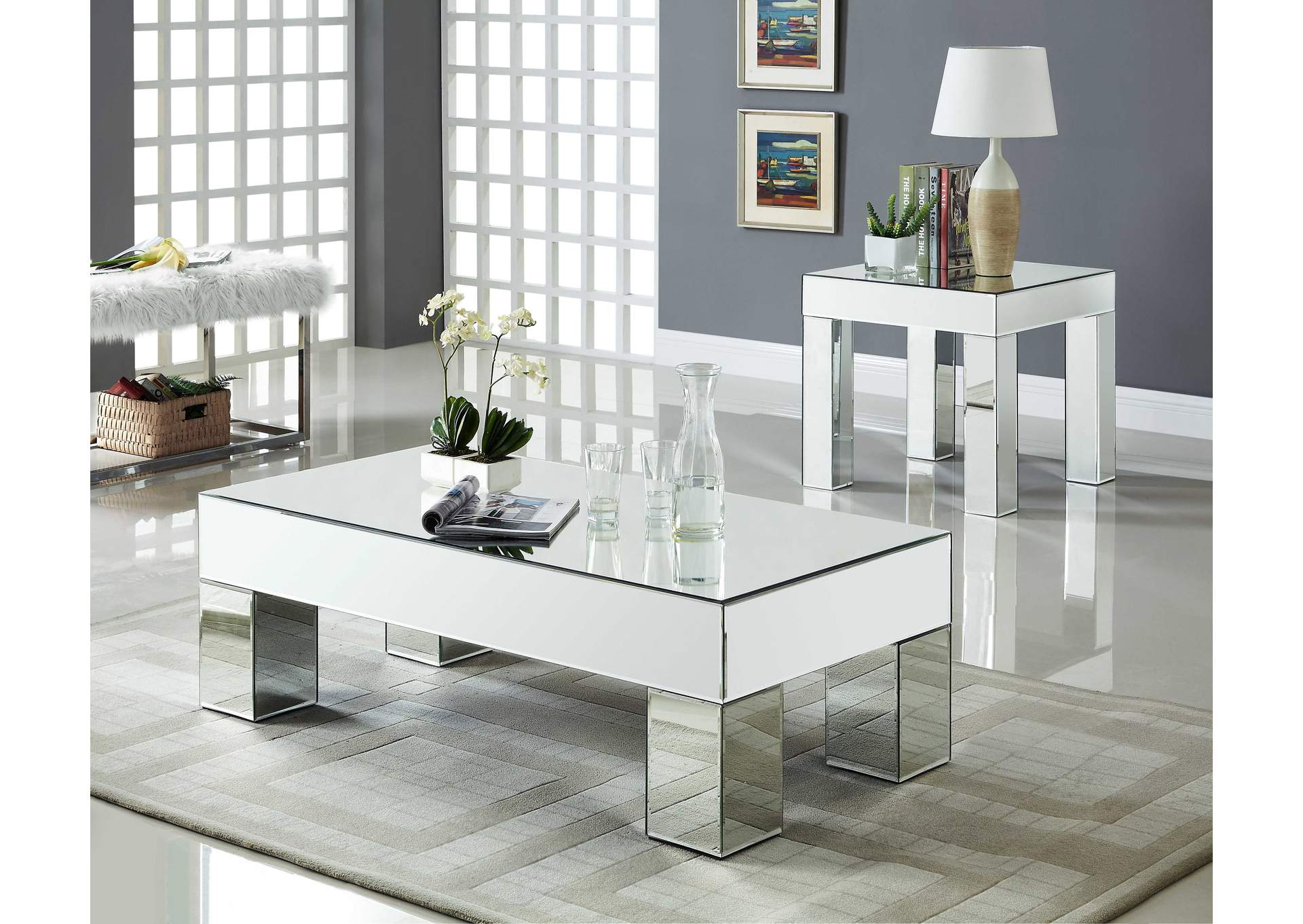 Lainy Mirrored End Table,Meridian Furniture