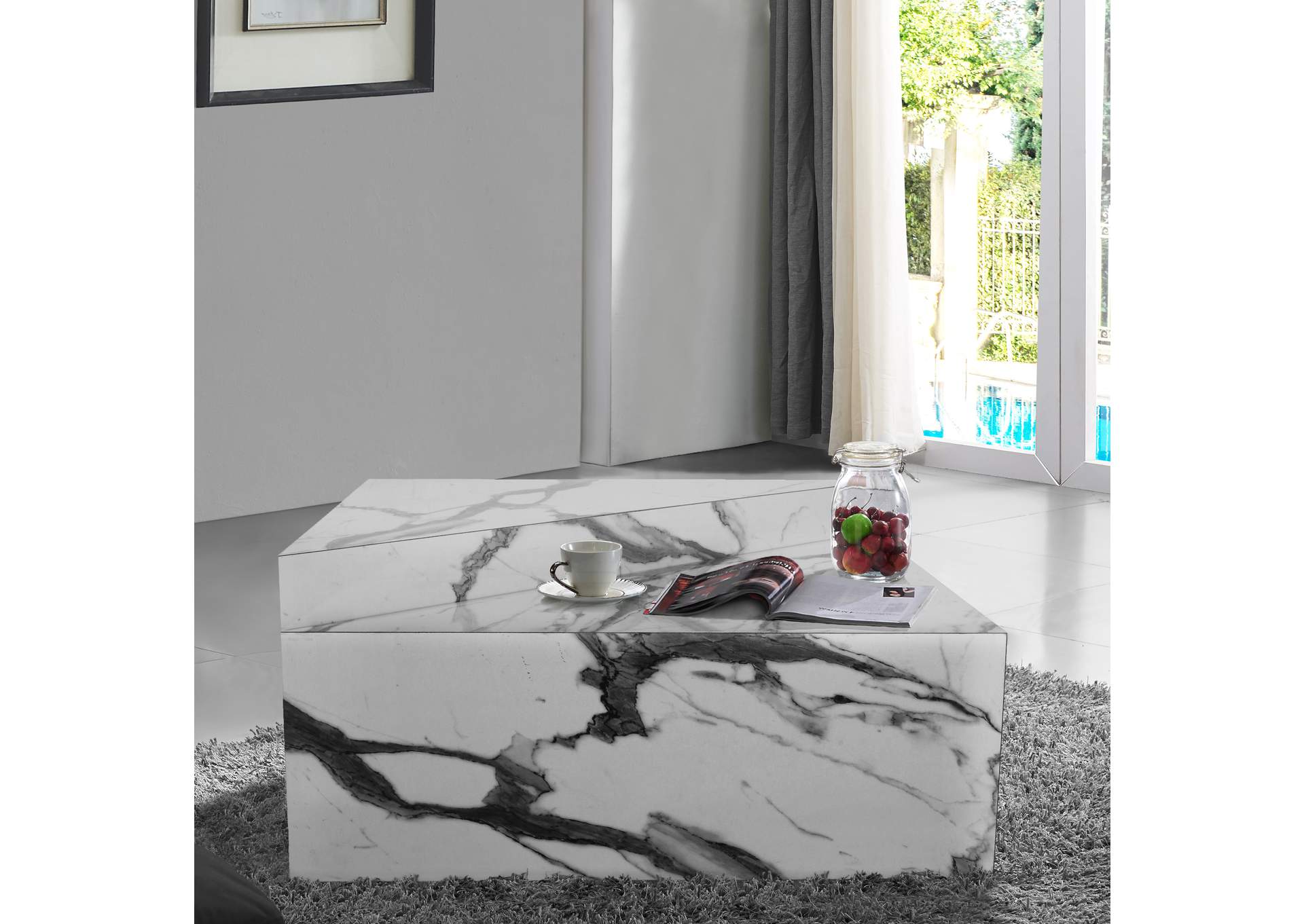 Aritzia White Faux Marble Coffee Table,Meridian Furniture