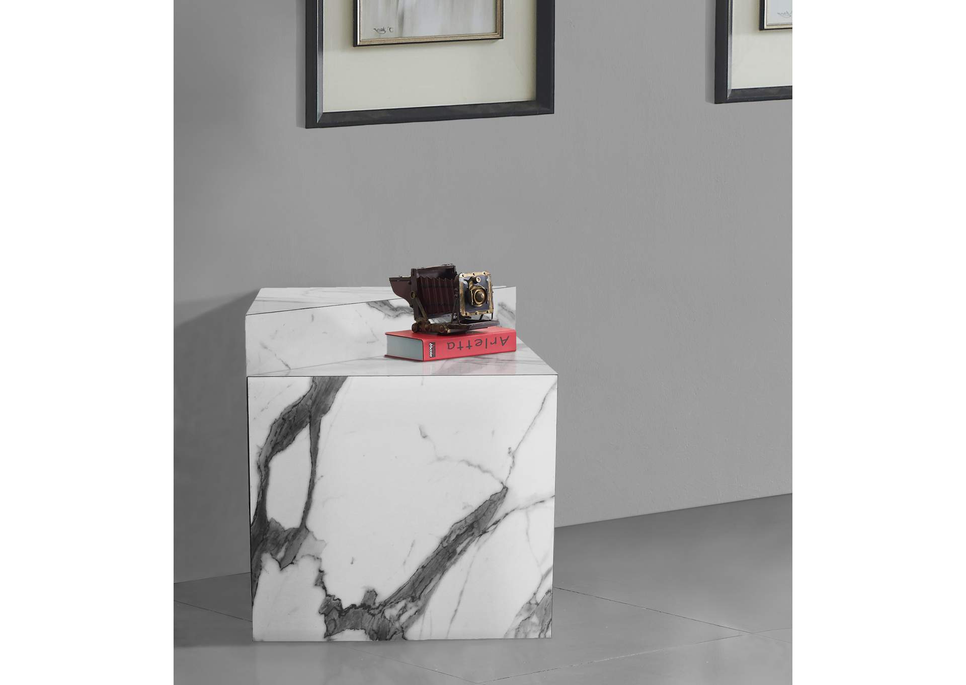 Aritzia White Faux Marble End Table,Meridian Furniture