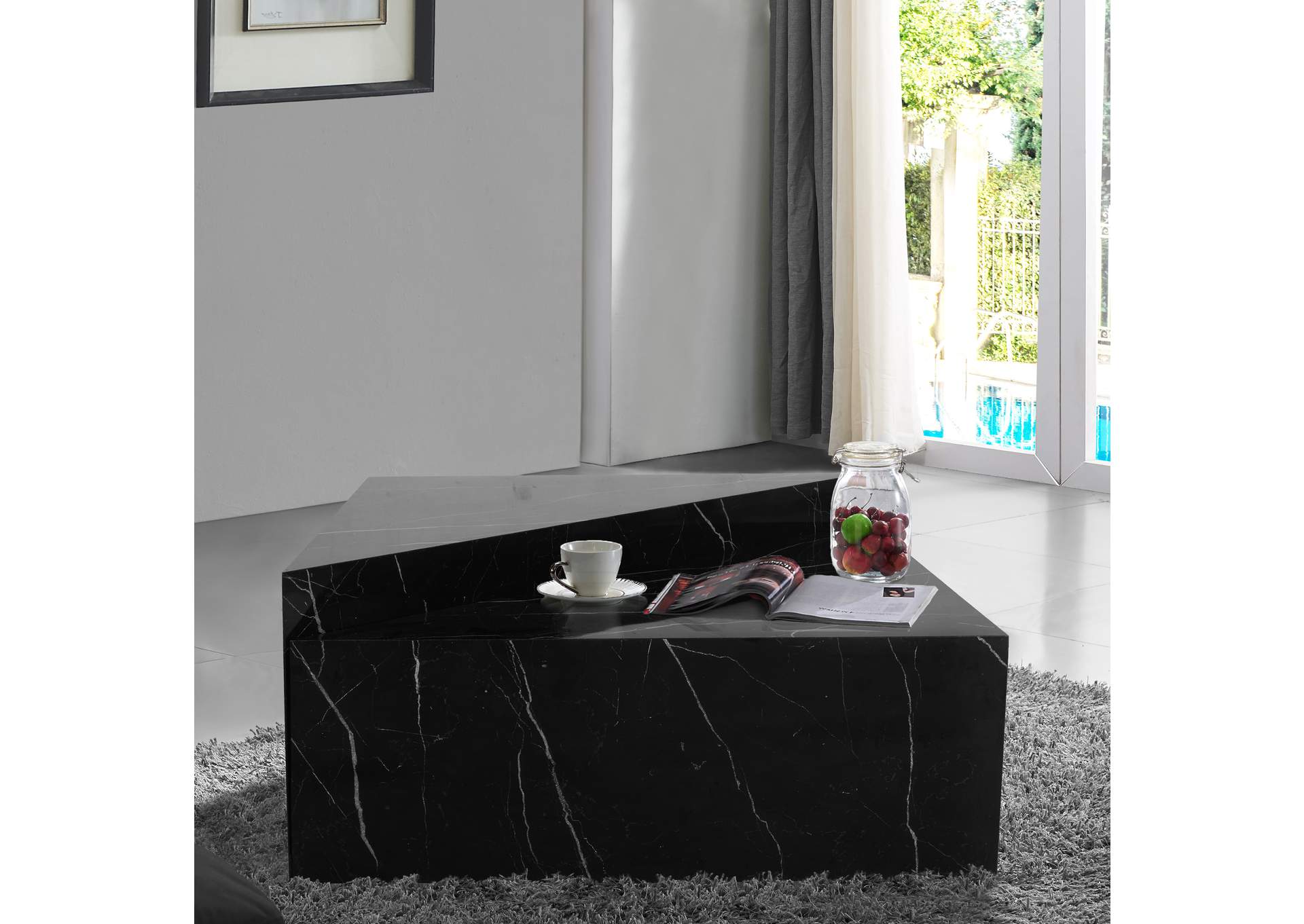 Aritzia Black Faux Marble Coffee Table,Meridian Furniture