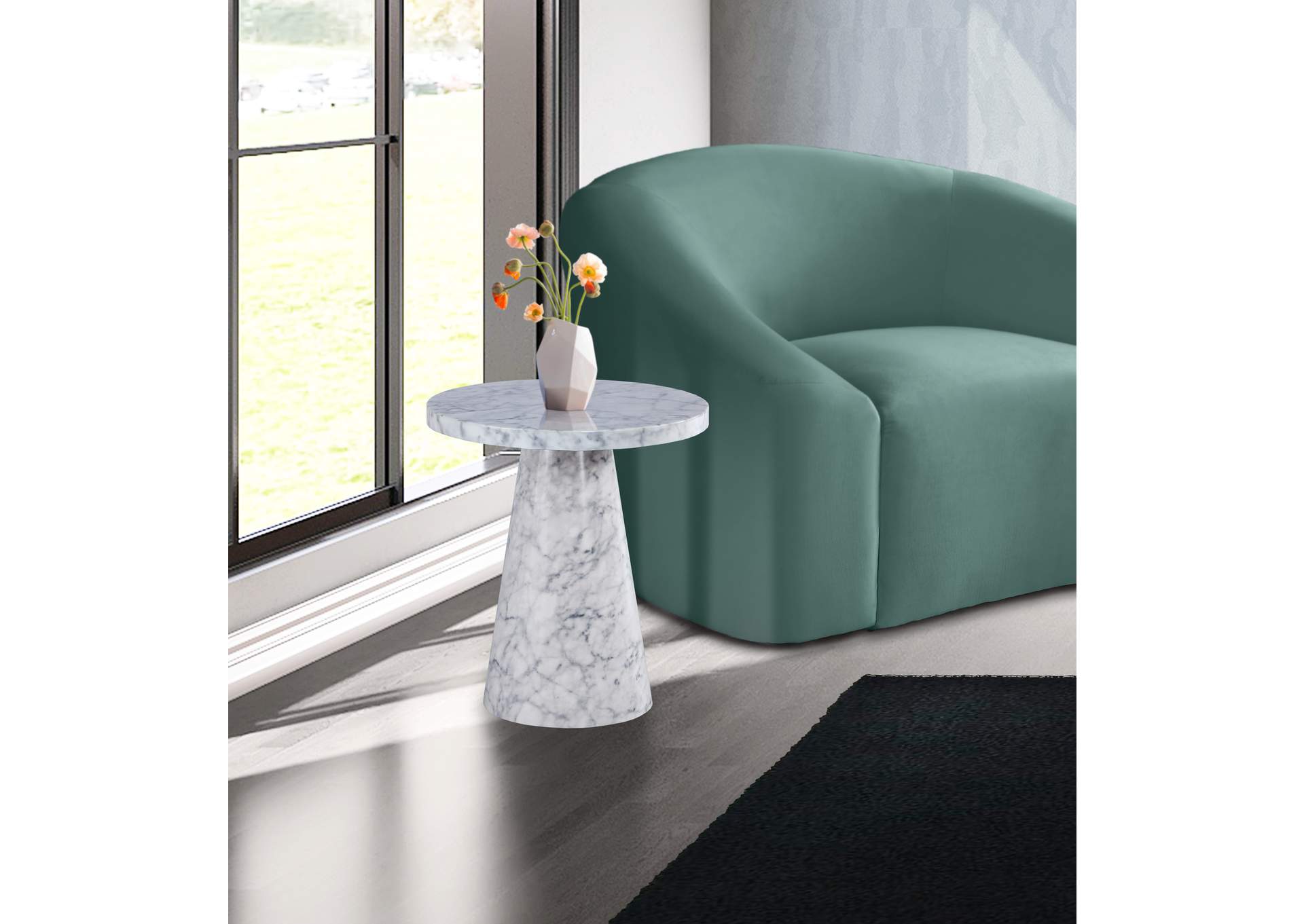 Omni White Faux Marble End Table,Meridian Furniture