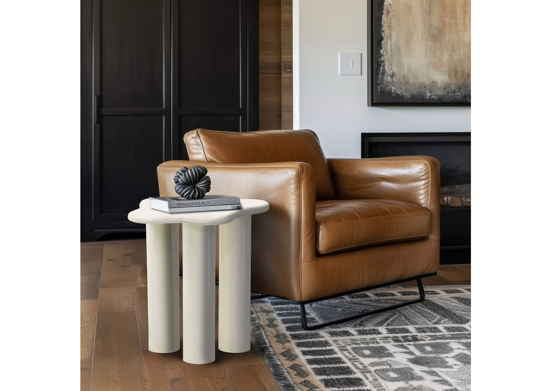 Romaine Cream End Table,Meridian Furniture