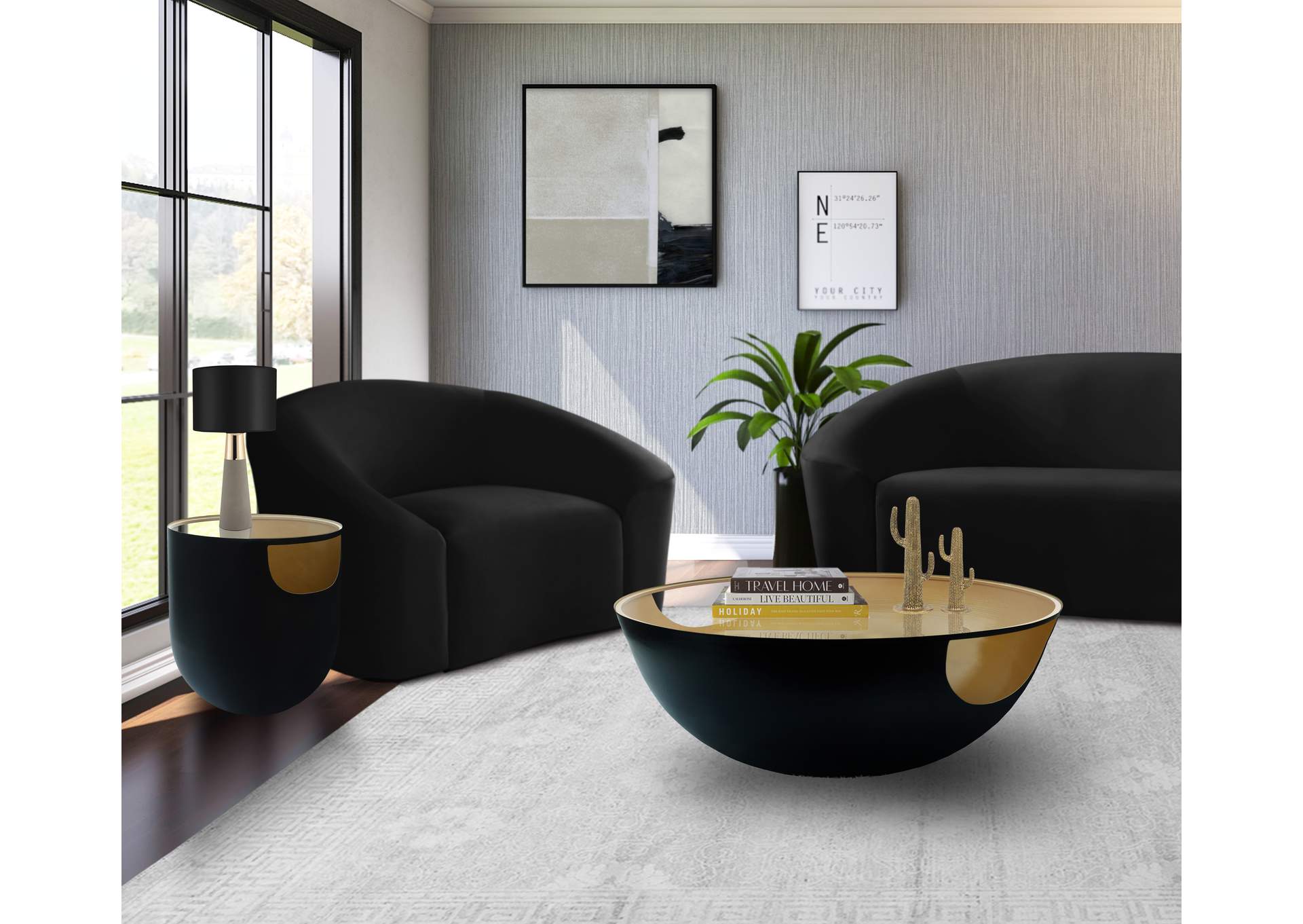 Doma Black - Gold Coffee Table,Meridian Furniture