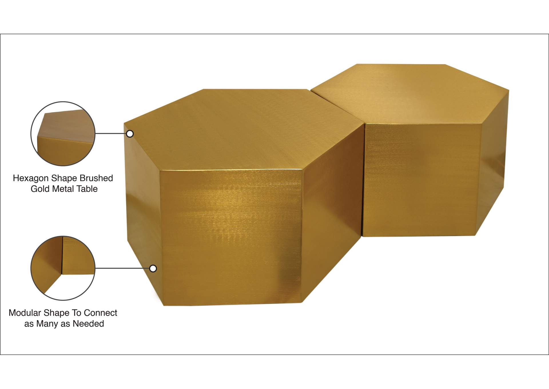 Hexagon Brushed Gold Coffee Table,Meridian Furniture