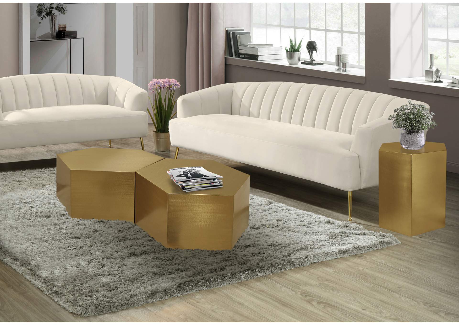 Hexagon Brushed Gold Coffee Table,Meridian Furniture