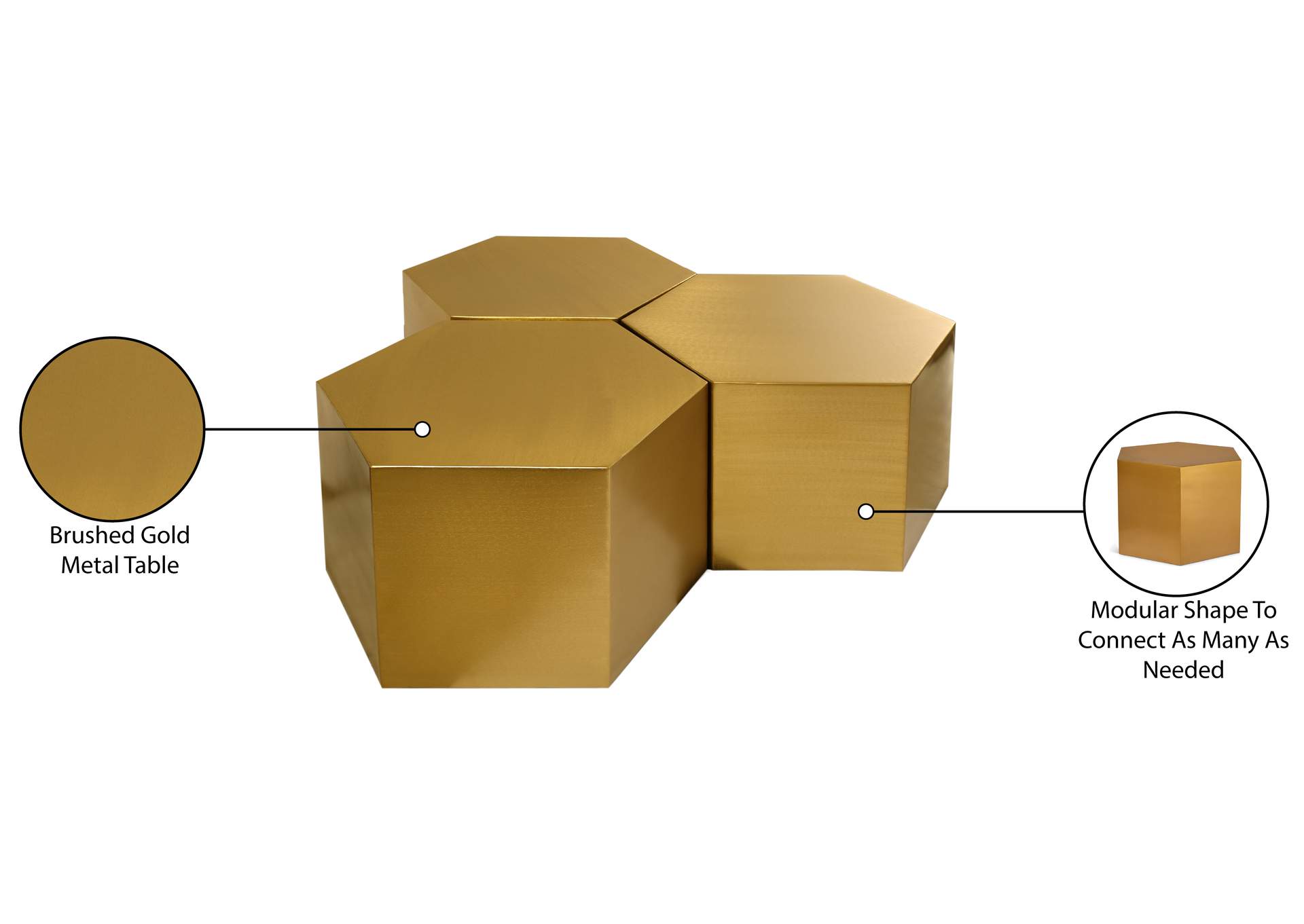 Hexagon Brushed Gold Coffee Table,Meridian Furniture