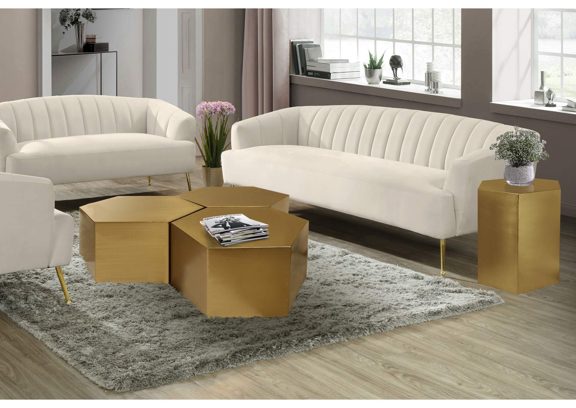 Hexagon Brushed Gold Coffee Table,Meridian Furniture