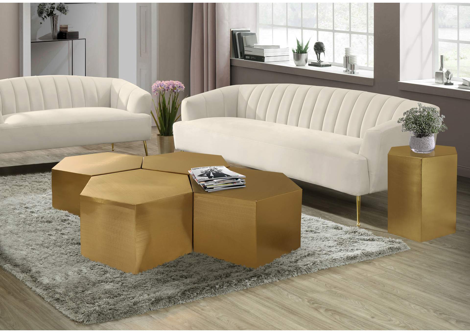 Hexagon Brushed Gold Coffee Table,Meridian Furniture