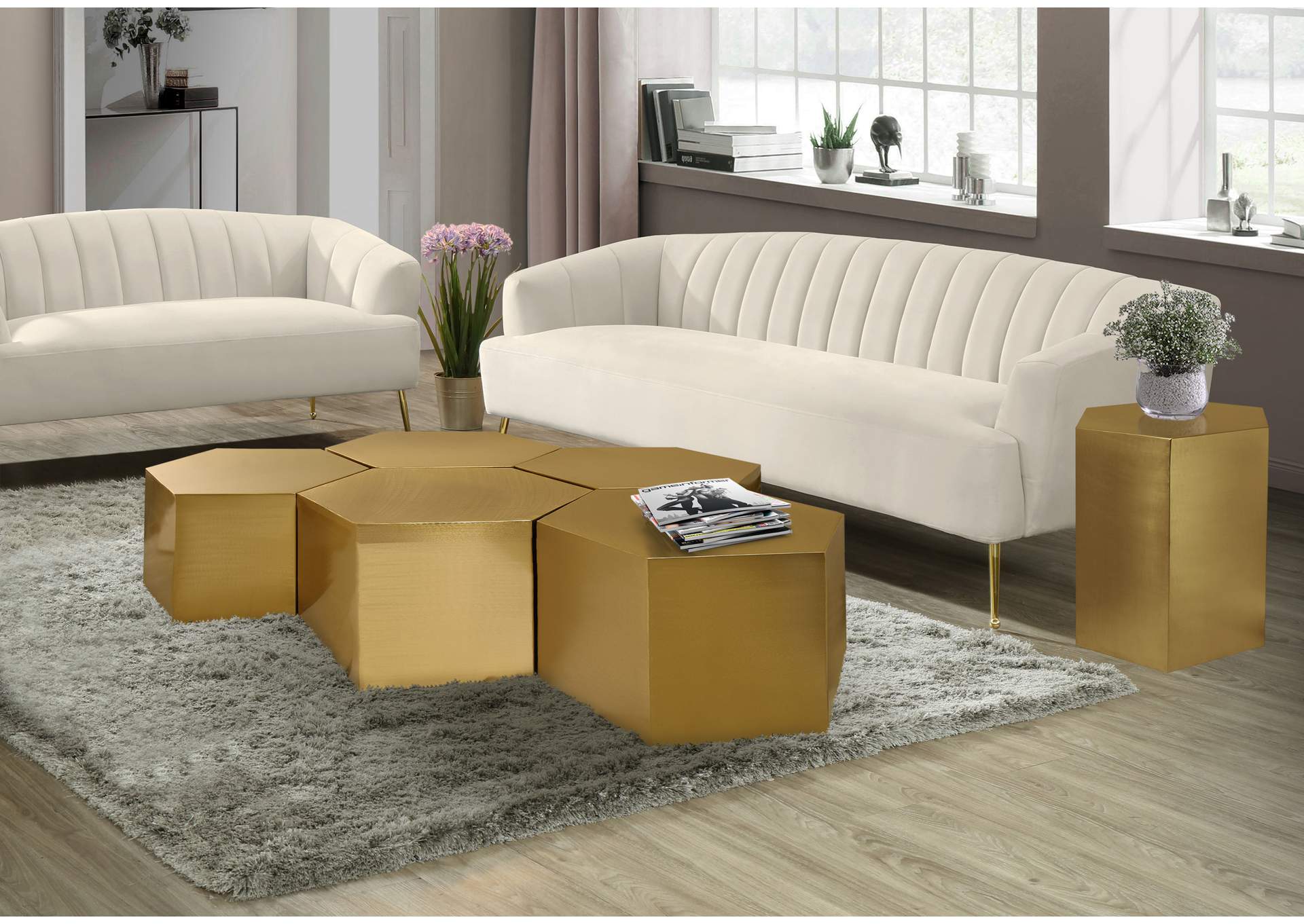 Hexagon Brushed Gold Coffee Table,Meridian Furniture