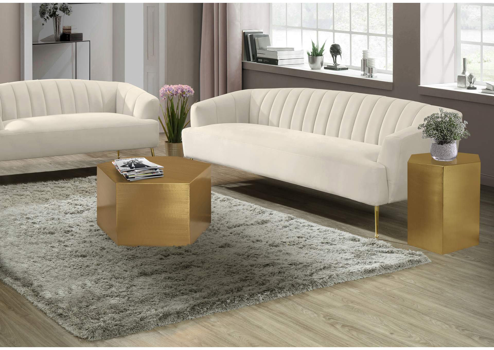 Hexagon Brushed Gold Coffee Table,Meridian Furniture