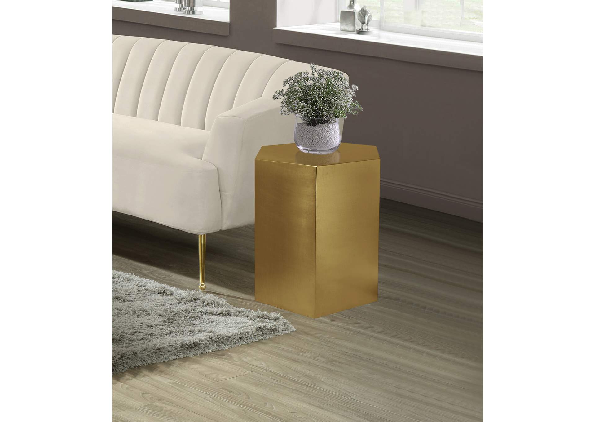 Hexagon Brushed Gold End Table,Meridian Furniture