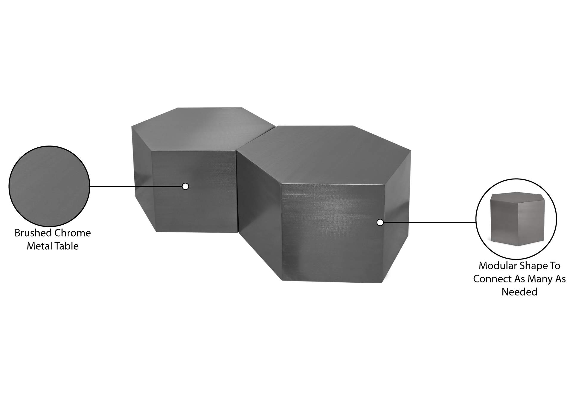 Hexagon Brushed Chrome Coffee Table,Meridian Furniture