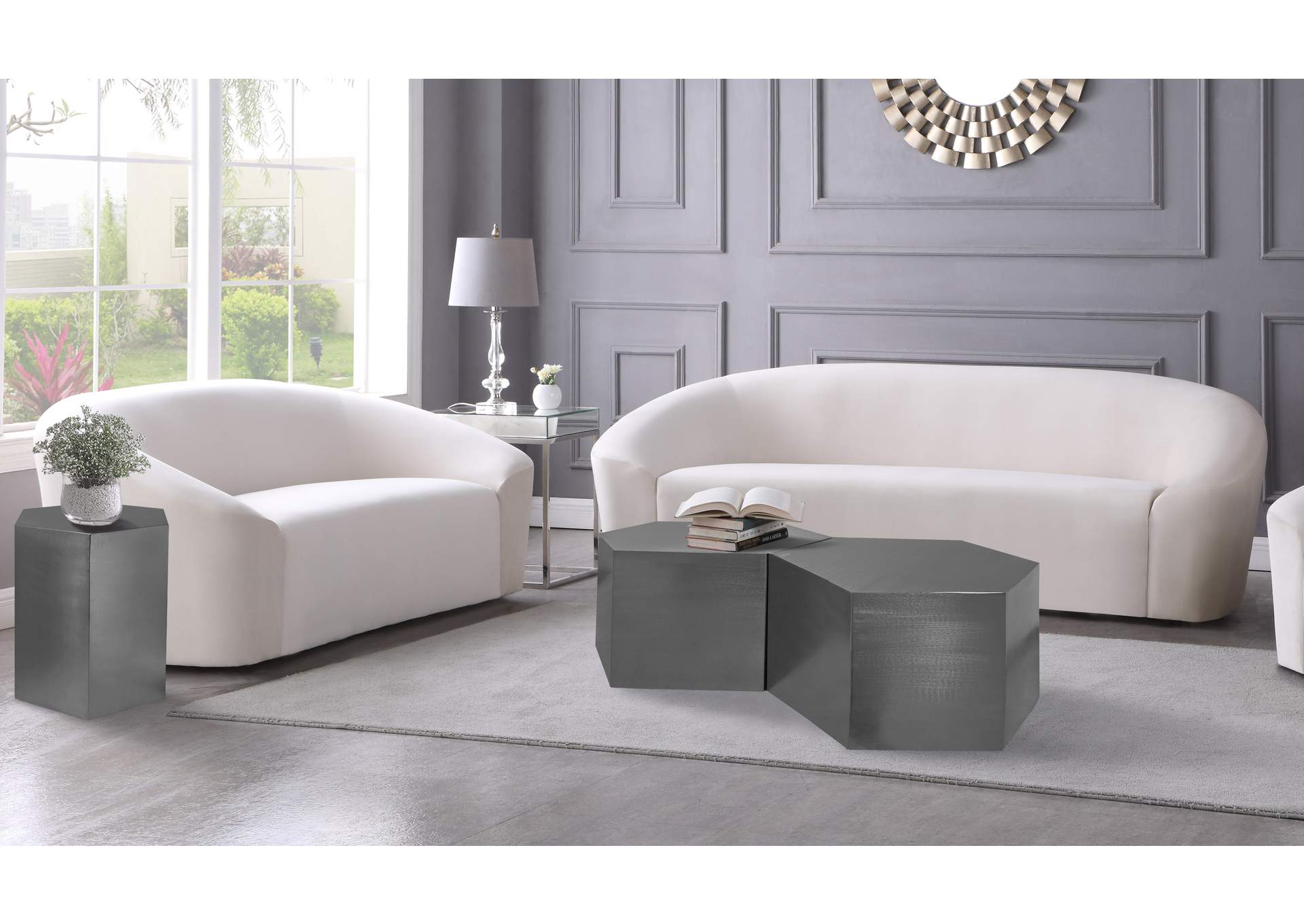 Hexagon Brushed Chrome Coffee Table,Meridian Furniture