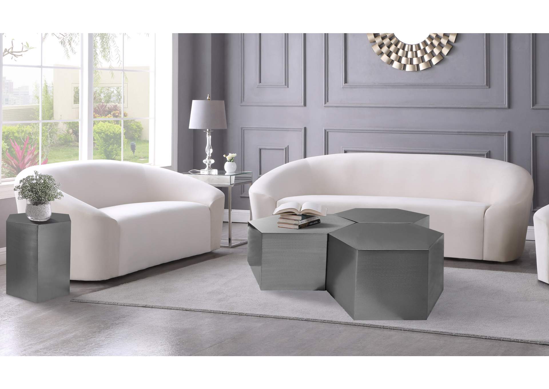 Hexagon Brushed Chrome Coffee Table,Meridian Furniture