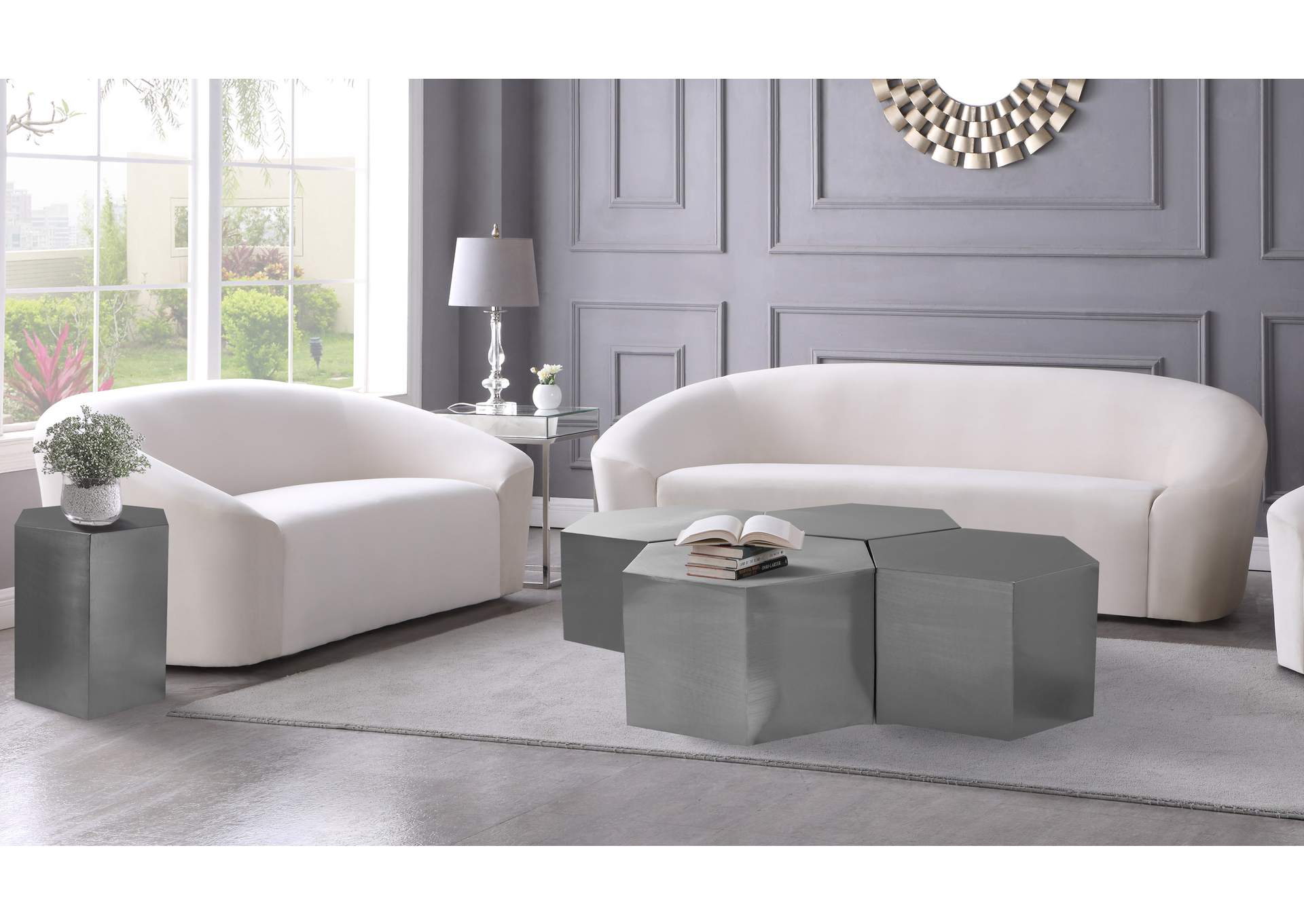 Hexagon Brushed Chrome Coffee Table,Meridian Furniture