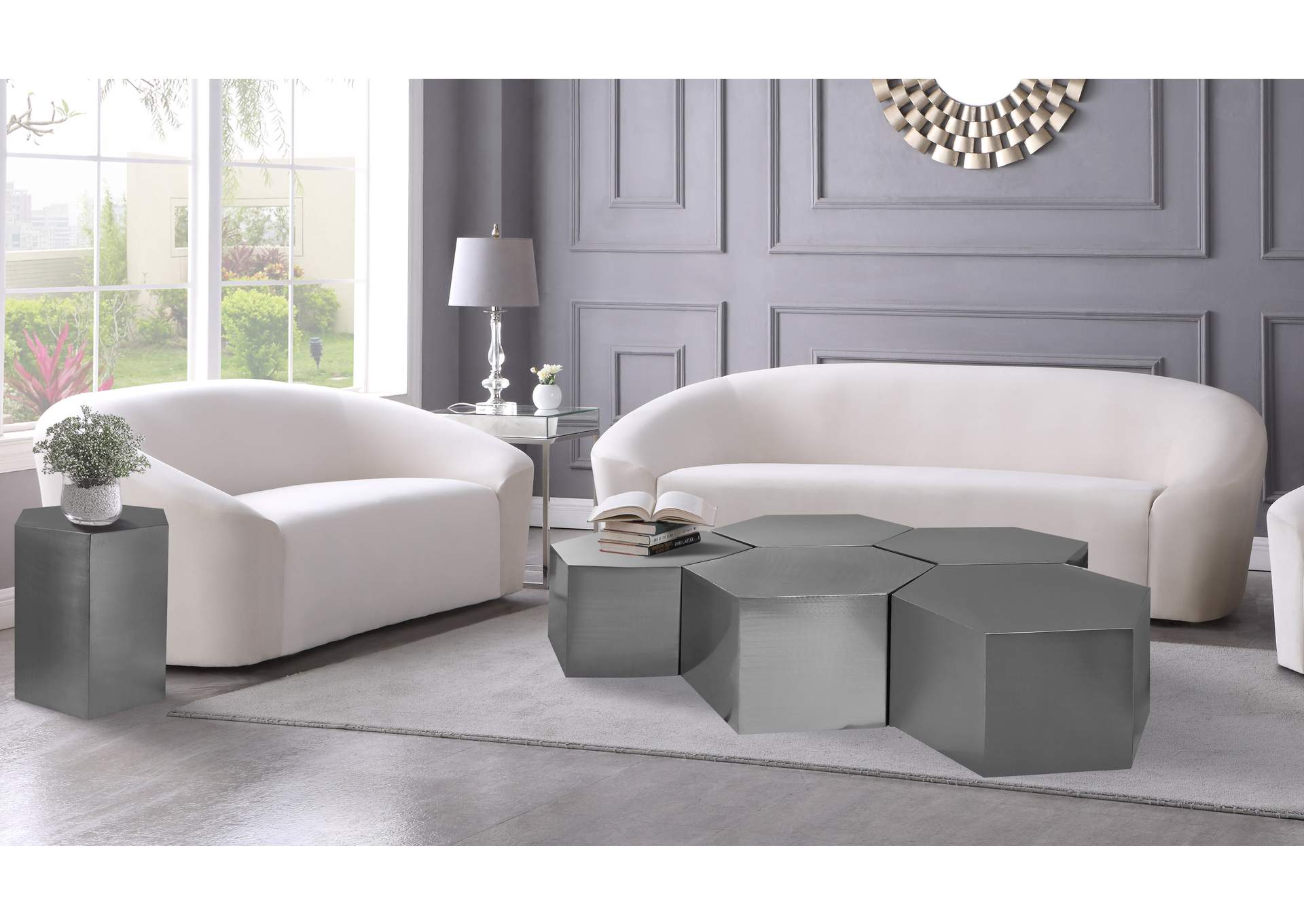 Hexagon Brushed Chrome Coffee Table,Meridian Furniture