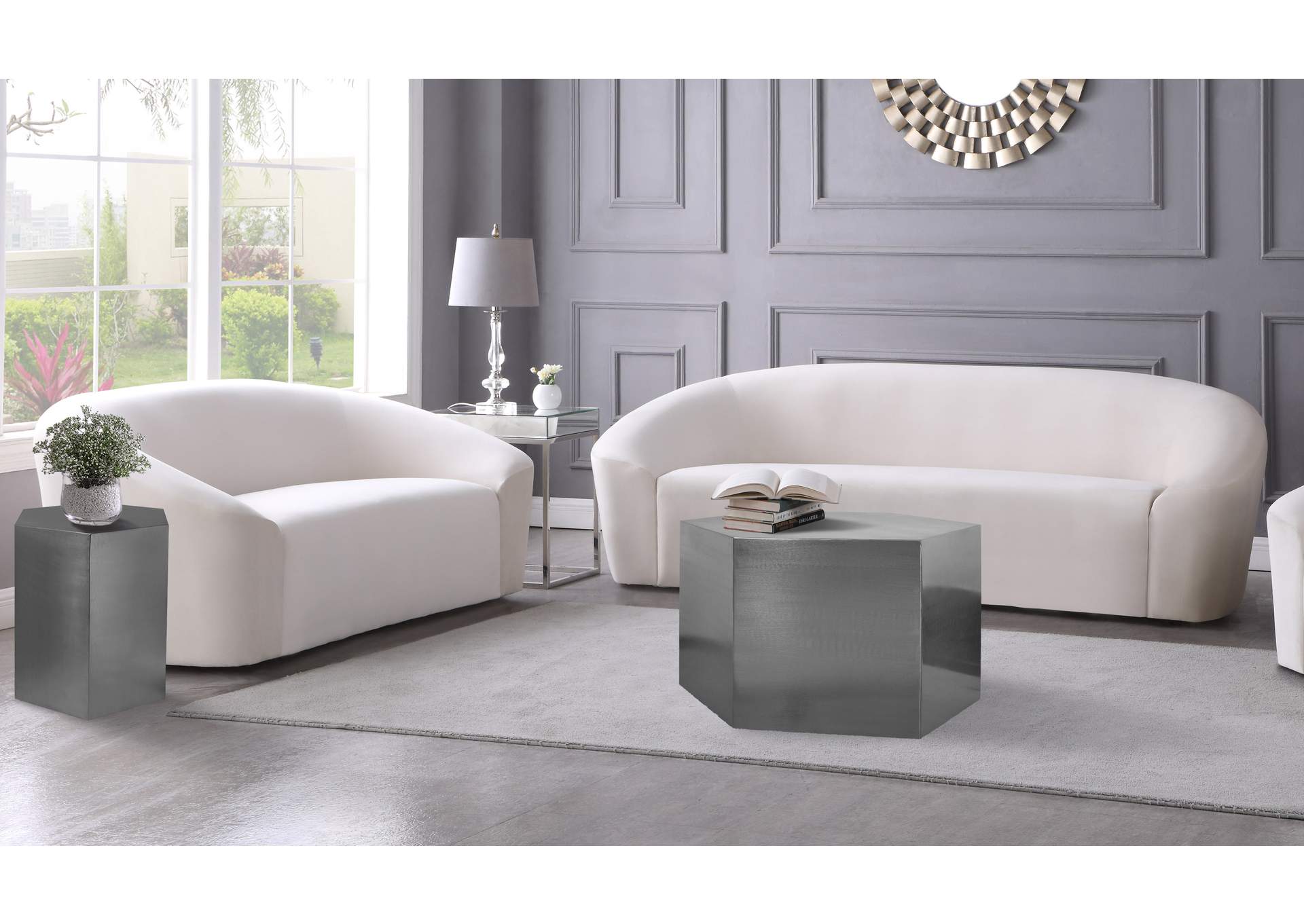 Hexagon Brushed Chrome Coffee Table,Meridian Furniture