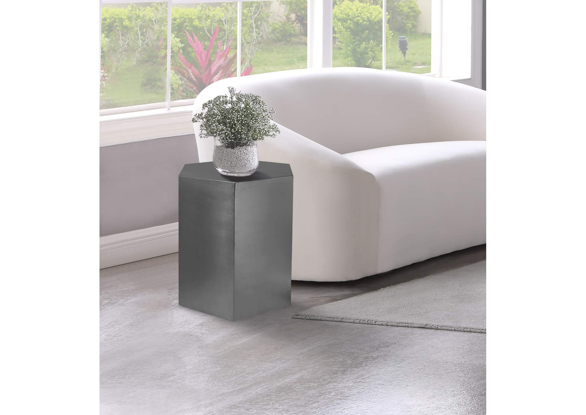 Hexagon Brushed Chrome End Table,Meridian Furniture