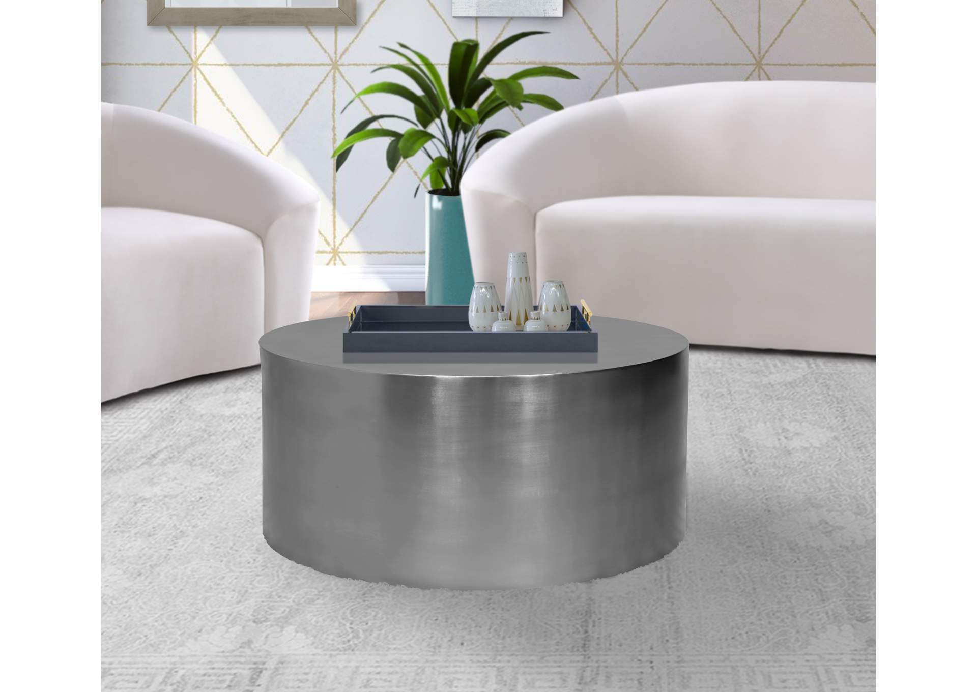 Cylinder Brushed Chrome Coffee Table,Meridian Furniture