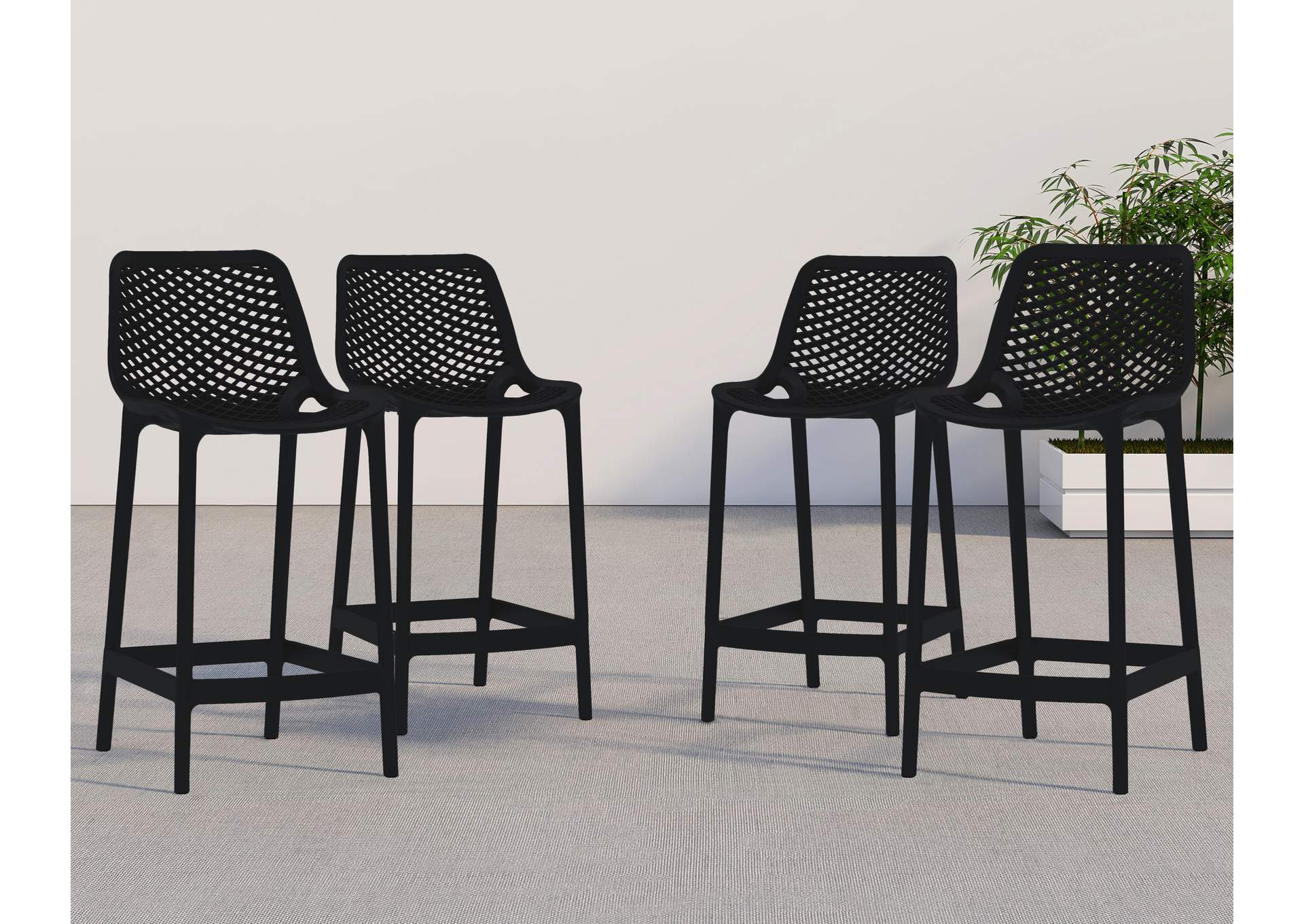 Mykonos Black Outdoor Patio Stool Set of 4,Meridian Furniture