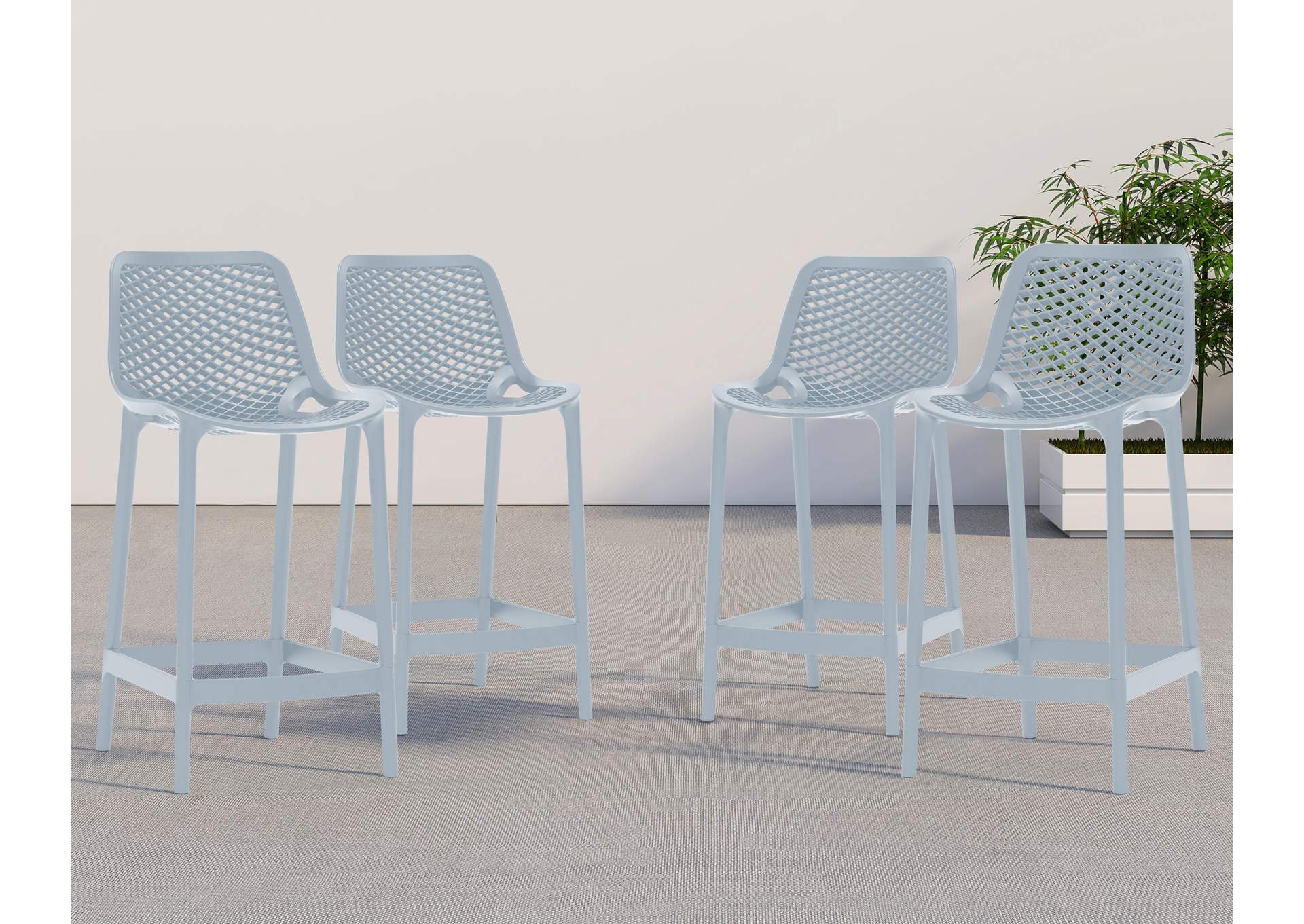Mykonos Sky Blue Outdoor Patio Stool Set of 4,Meridian Furniture