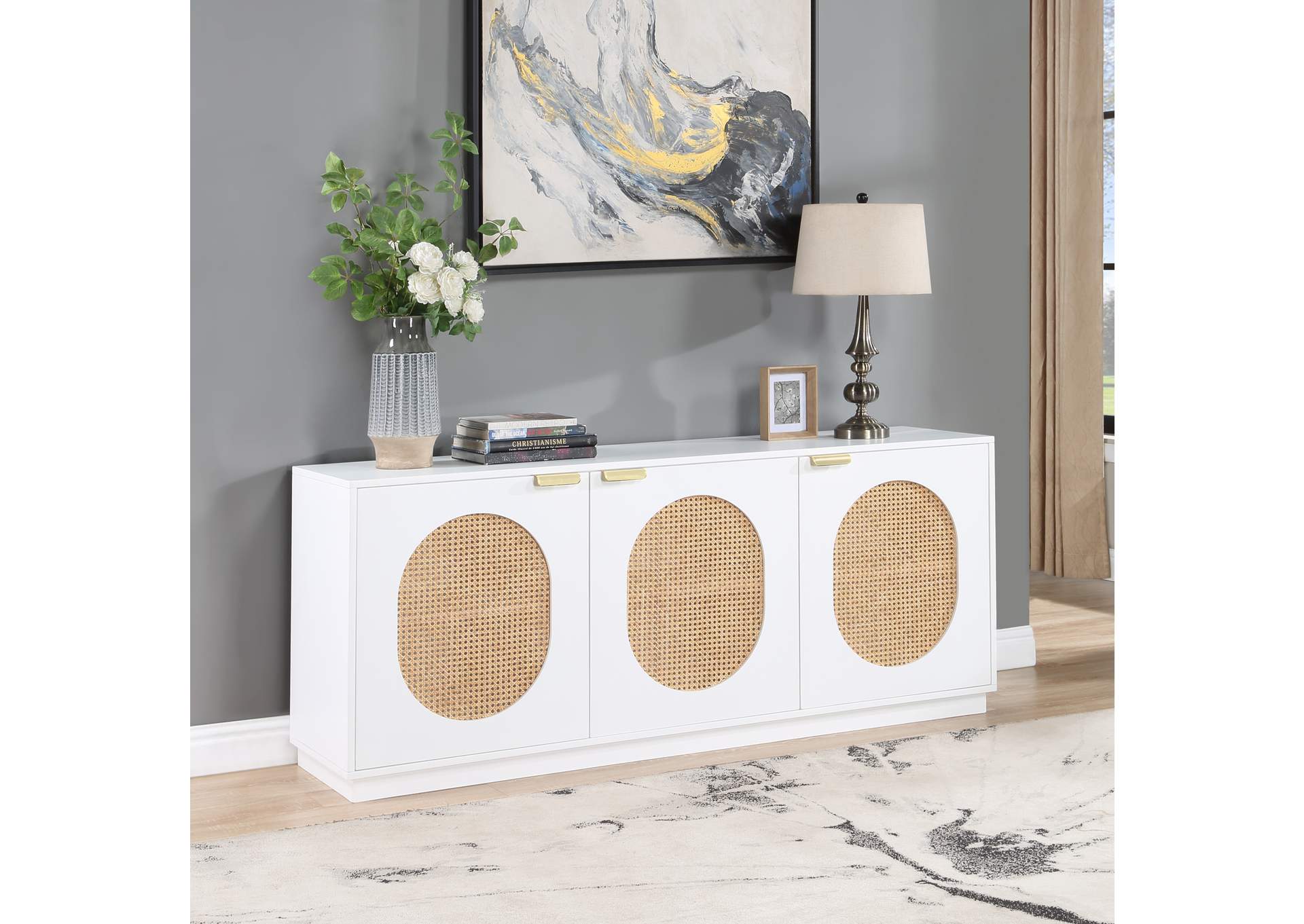 Cane White Sideboard - Buffet,Meridian Furniture