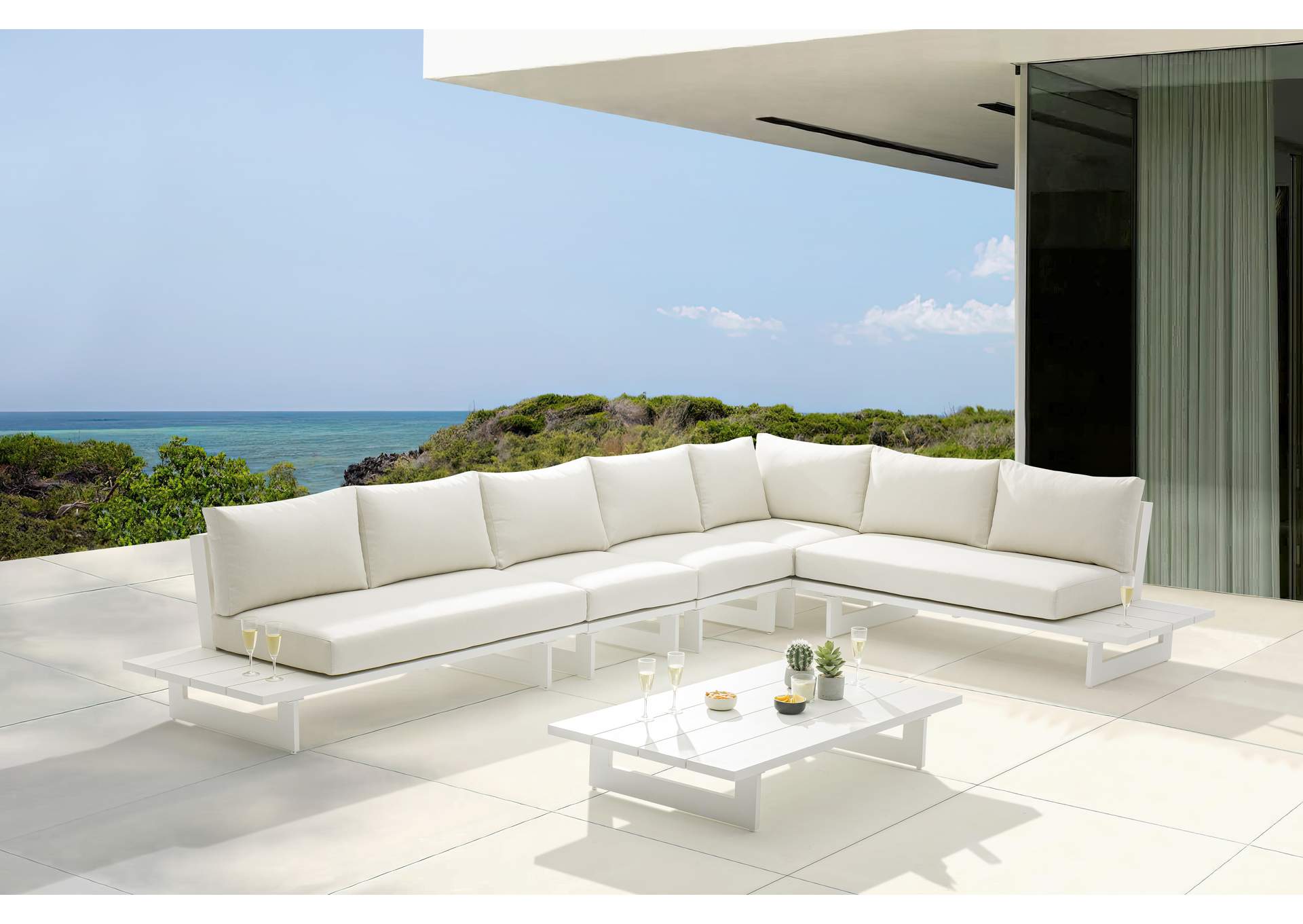 Maldives Cream Water Resistant Fabric Outdoor Patio Modular Sectional,Meridian Furniture