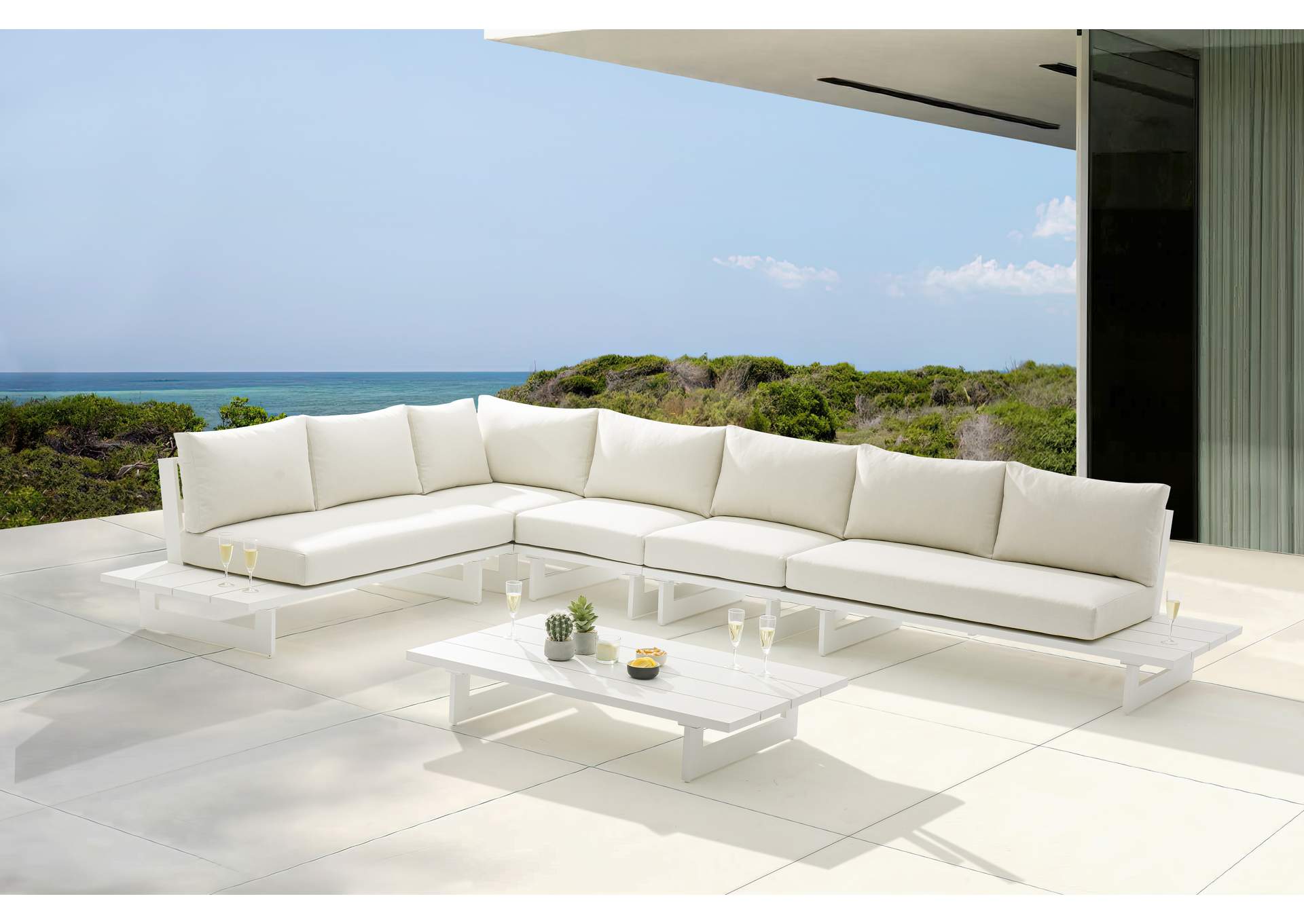 Maldives Cream Water Resistant Fabric Outdoor Patio Modular Sectional,Meridian Furniture