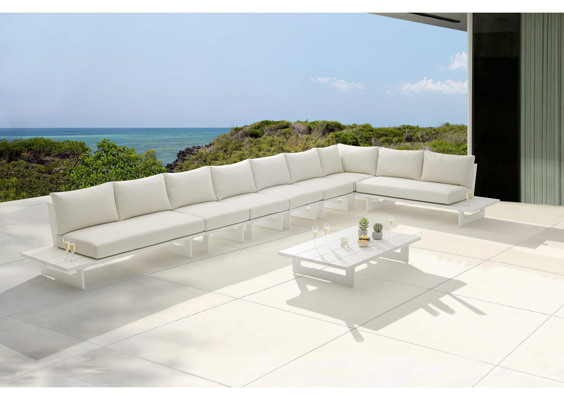Maldives Cream Water Resistant Fabric Outdoor Patio Modular Sectional,Meridian Furniture