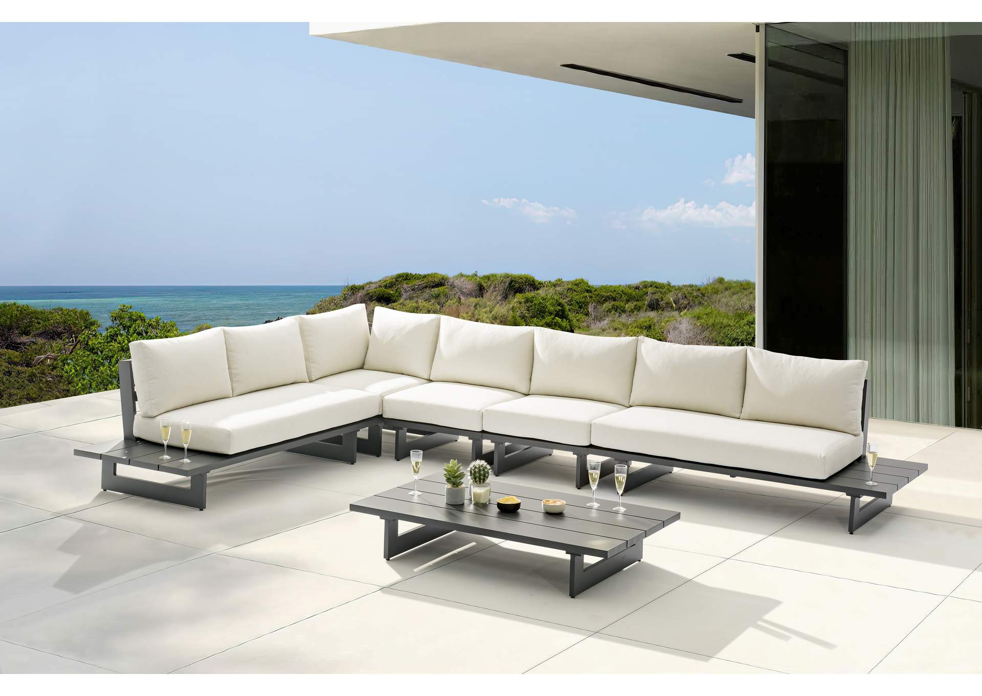 Maldives Cream Water Resistant Fabric Outdoor Patio Modular Sectional,Meridian Furniture