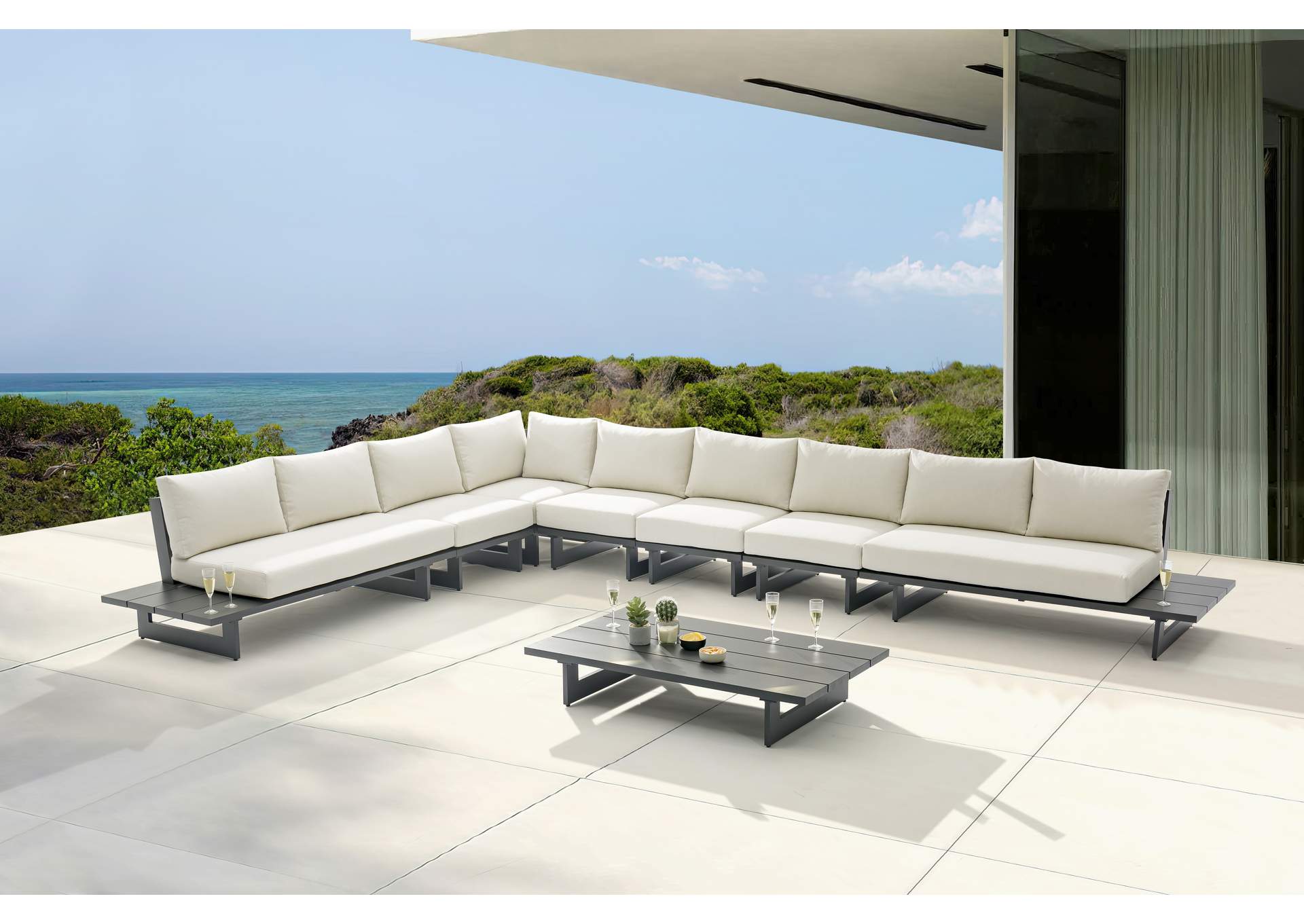 Maldives Cream Water Resistant Fabric Outdoor Patio Modular Sectional,Meridian Furniture